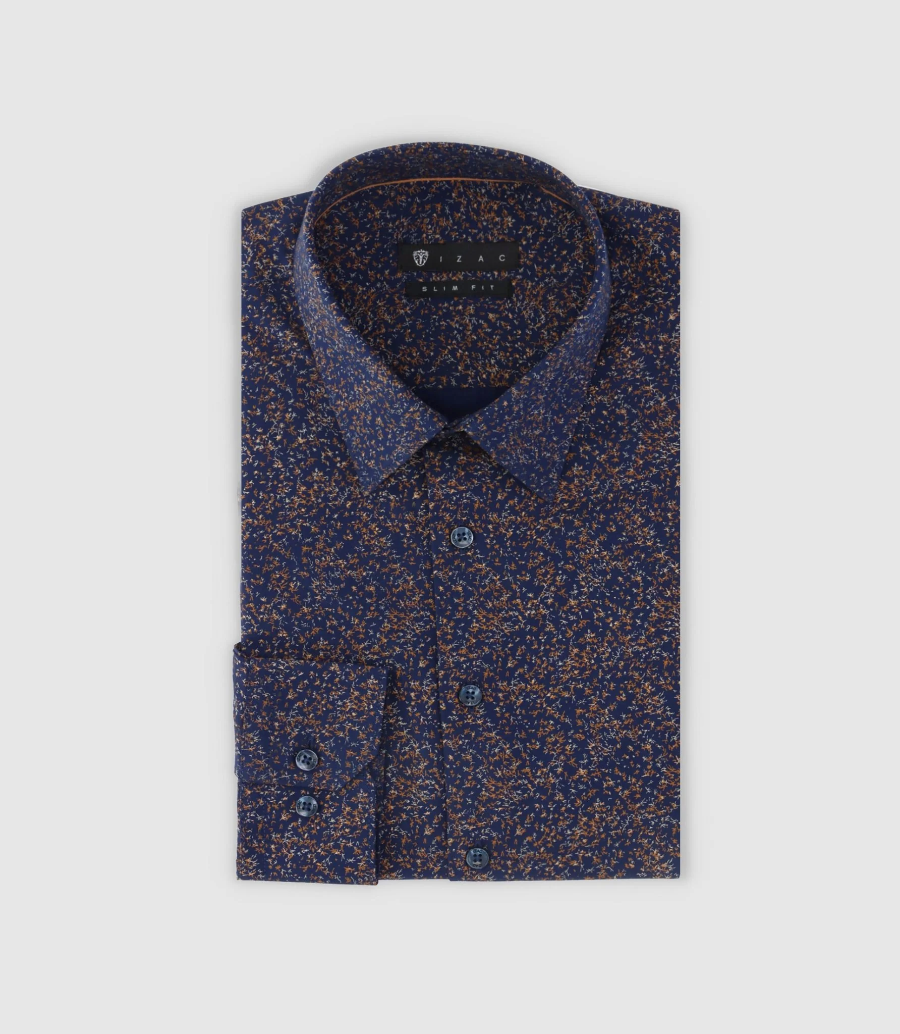 Chemise à imprimé micro motifs marine et camel PENTI