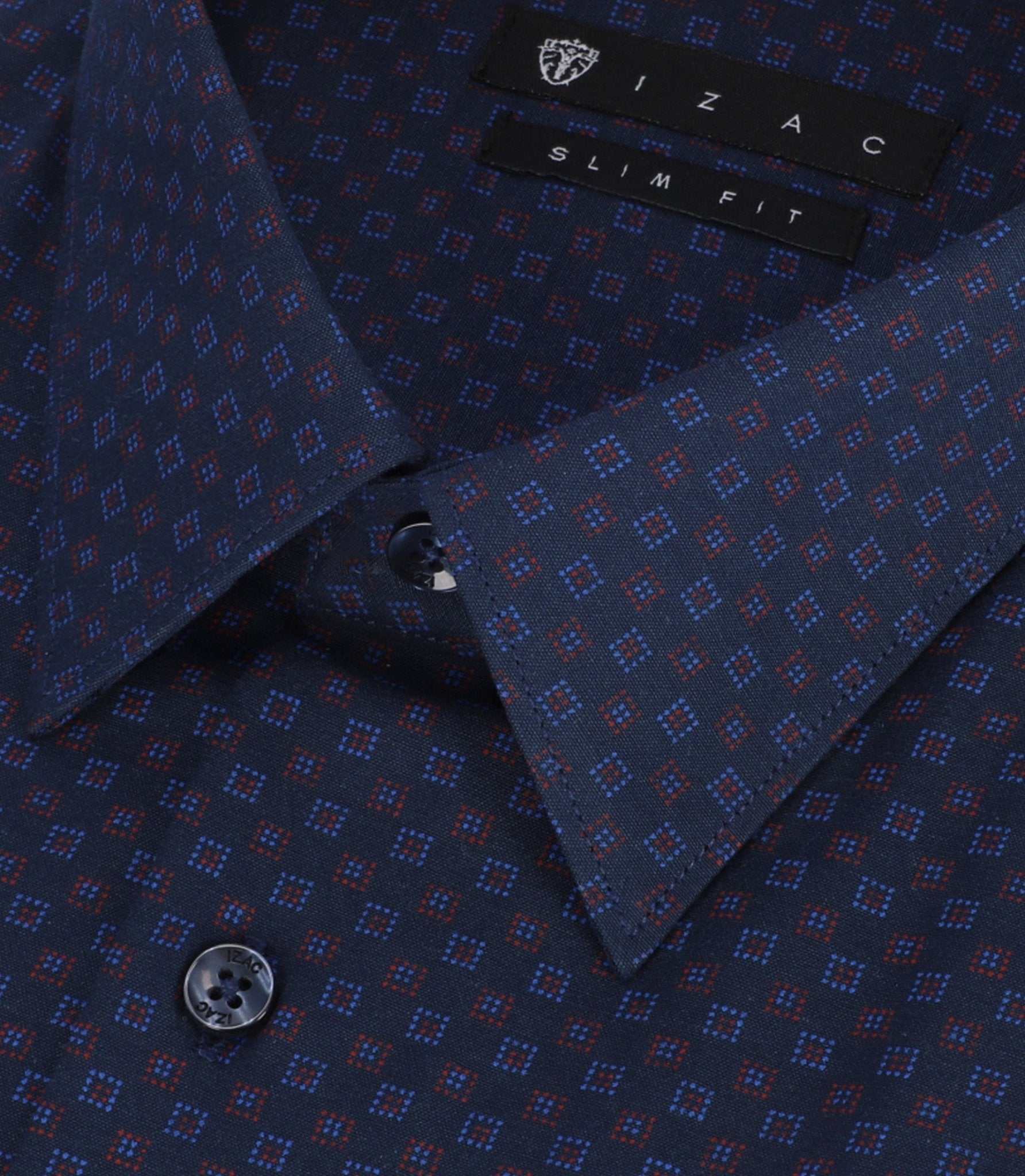 Chemise imprimée micro motifs marine et rouge PAMPA - Image 2