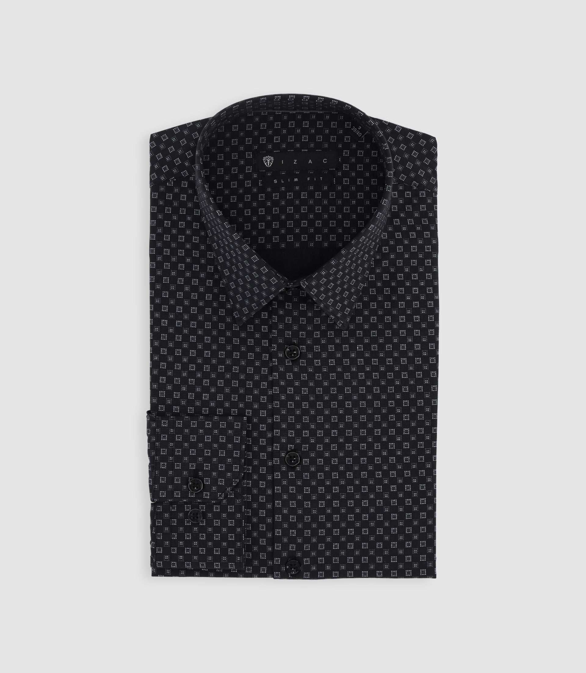 Chemise imprimée micro motifs noire et grise PAMPA - Image 3