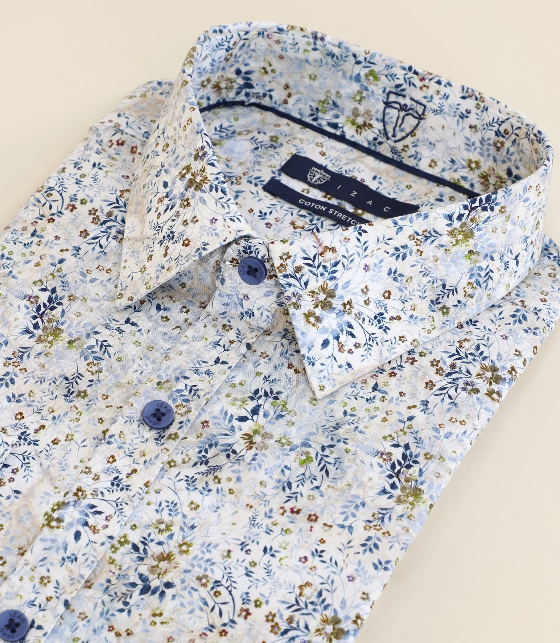 Chemise imprimée col français beige - Image 2