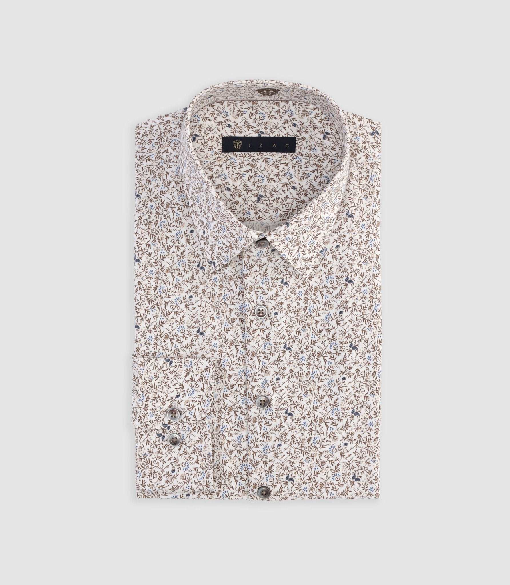 Chemise slim à imprimé fleuris blanche et camel MANU