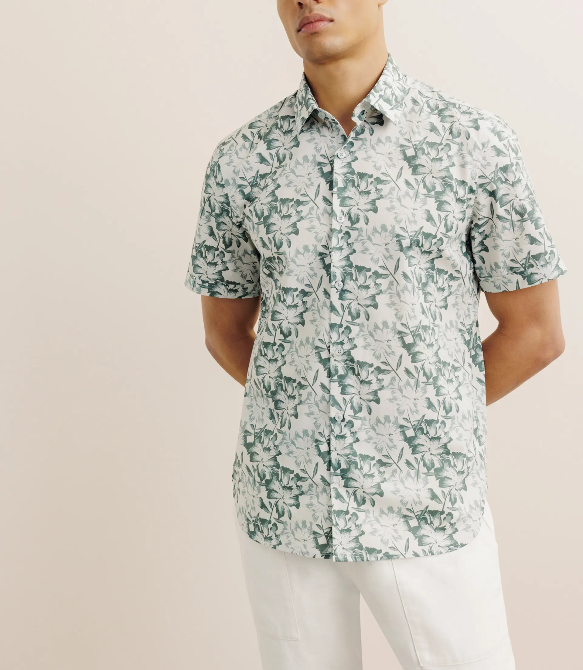 Chemise imprimée manches courtes verte