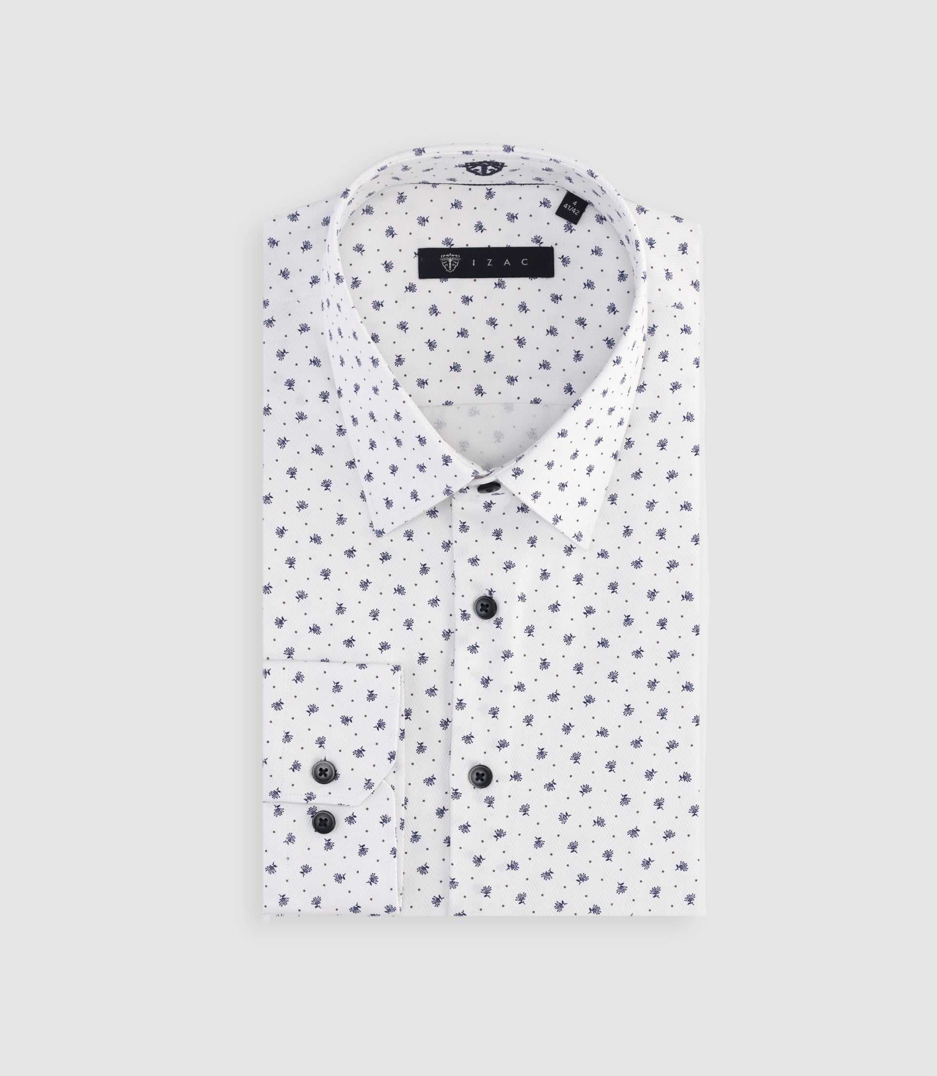 Chemise à imprimé micro motifs blanche et marine MATTBT - Image 3