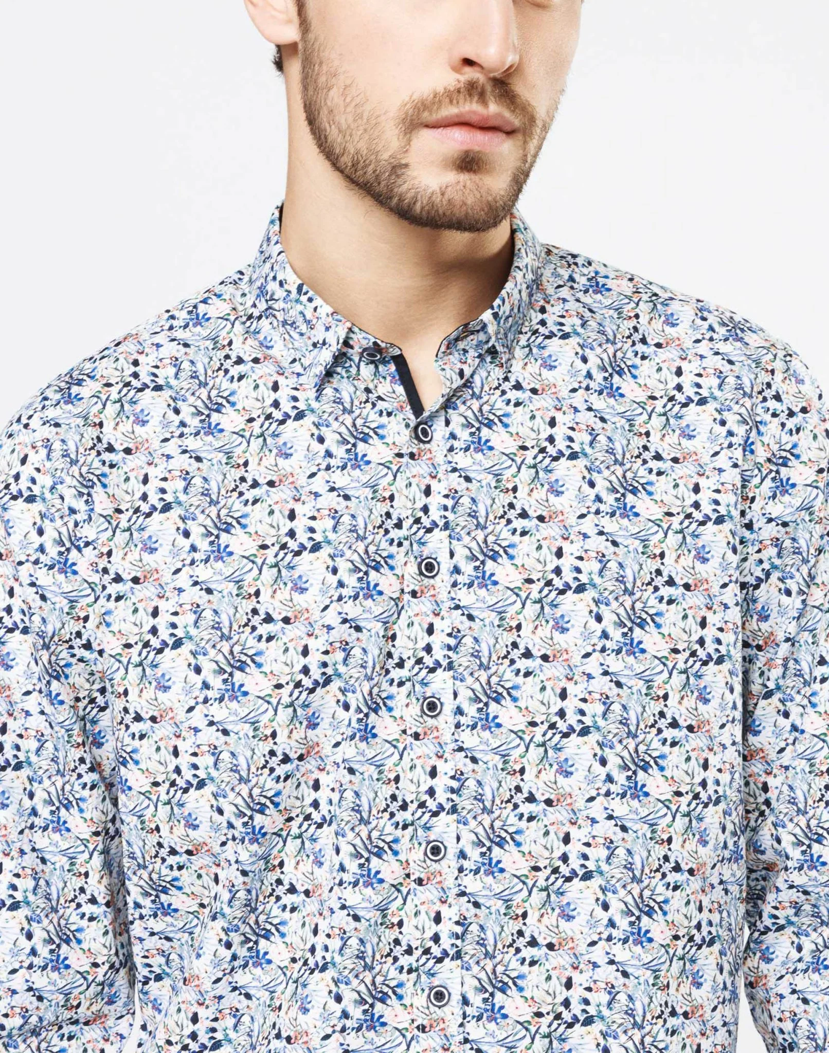 Chemise casual indigo motif fleurs - Image 2