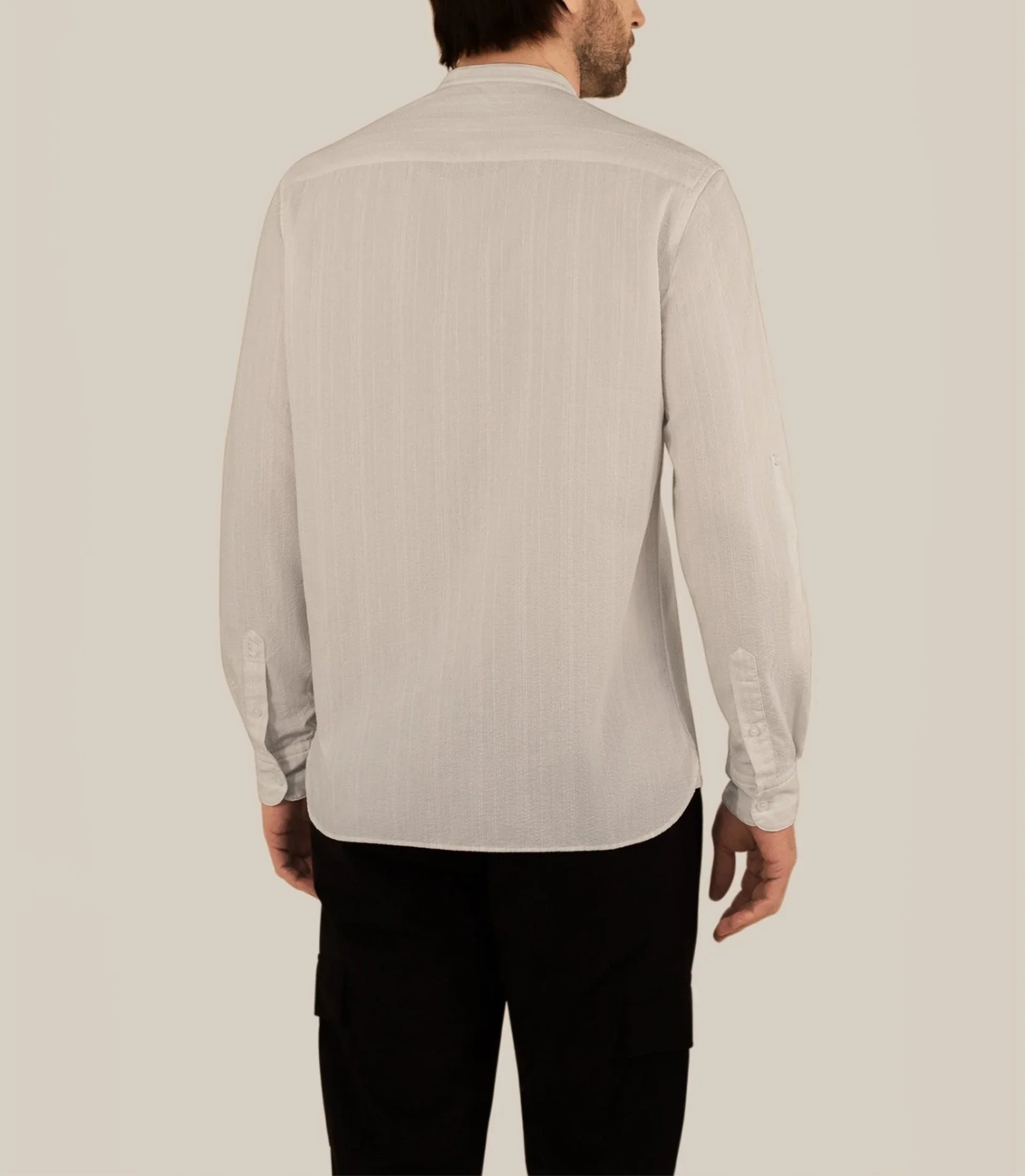 Chemise rayée col mao 100% coton écru - Image 3