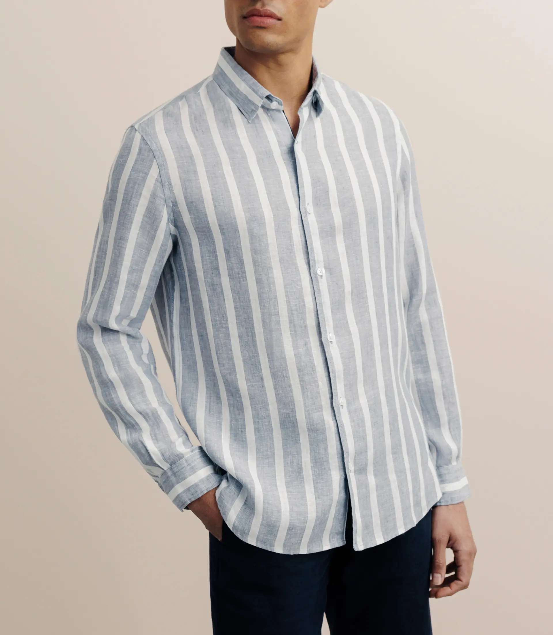 Chemise rayée 100% lin bleue