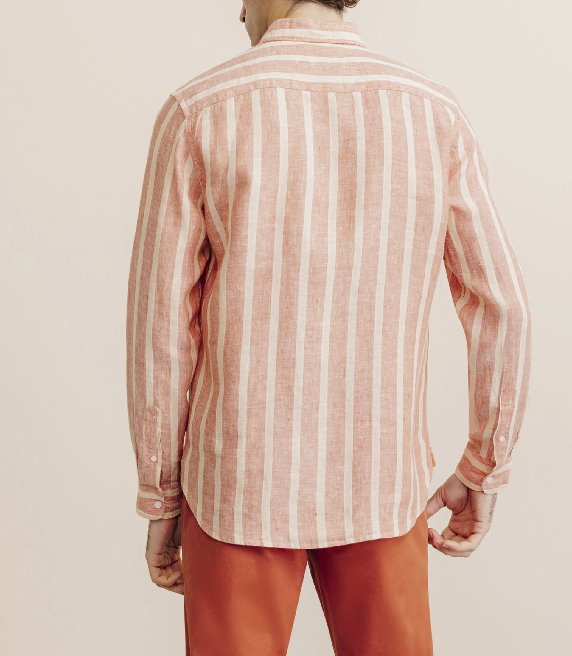 Chemise rayée 100% lin orange - Image 5