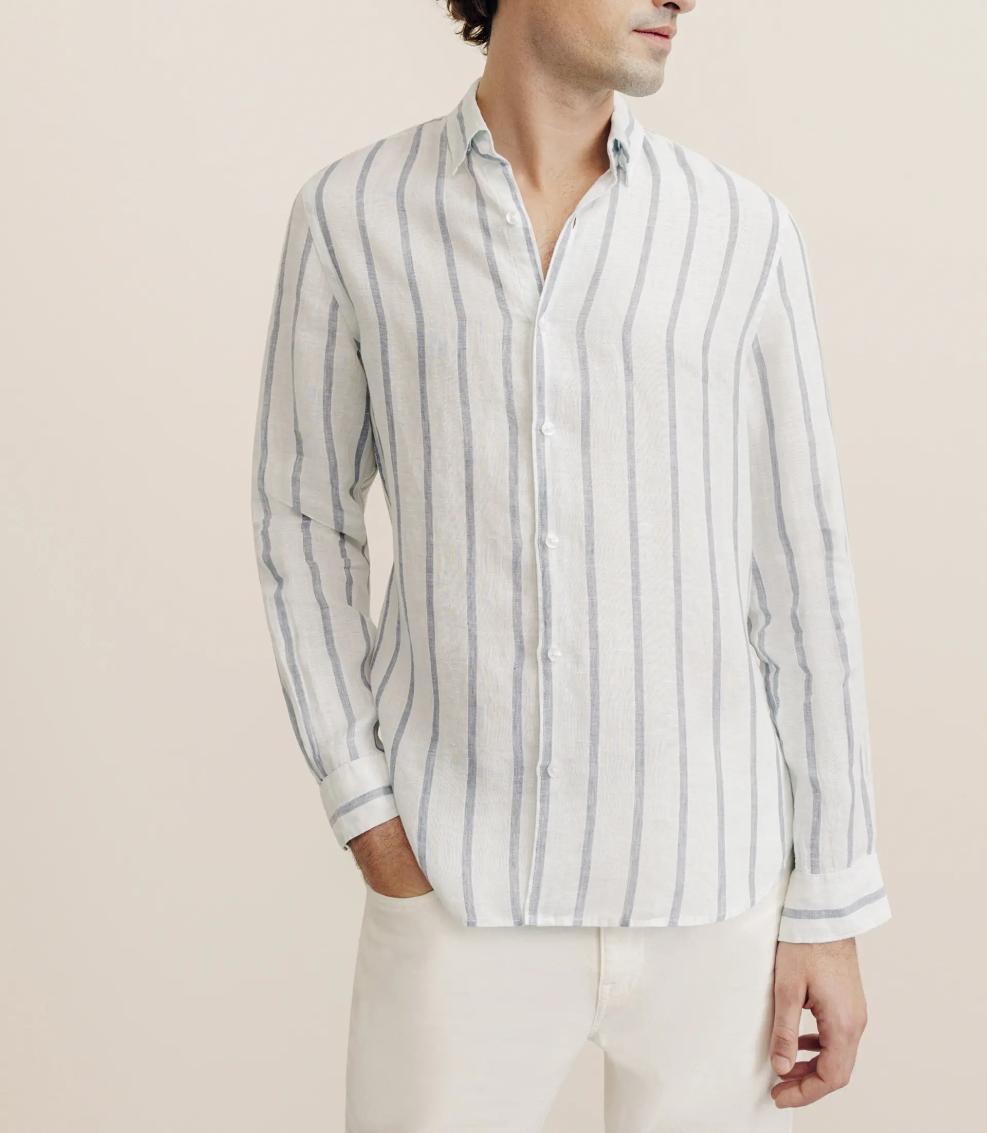 Chemise rayée 100% lin verte