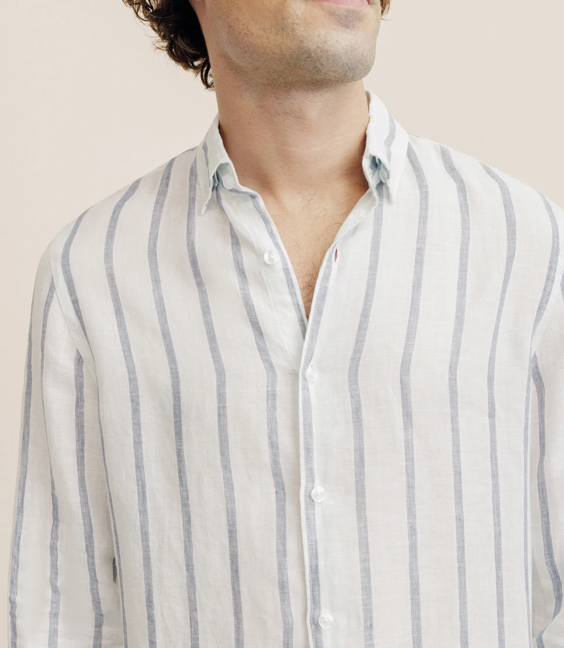 Chemise rayée 100% lin verte - Image 2