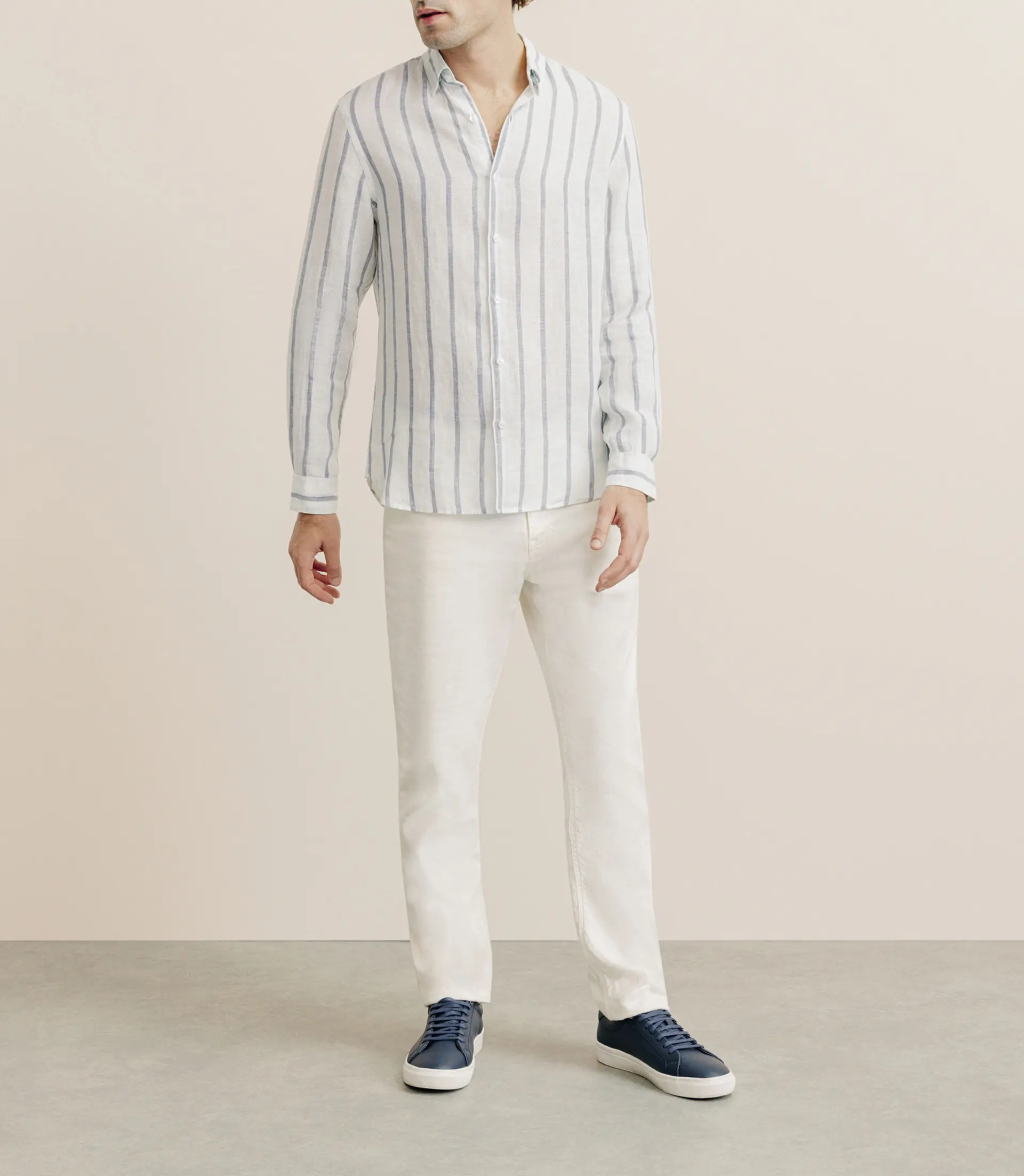 Chemise rayée 100% lin verte - Image 3