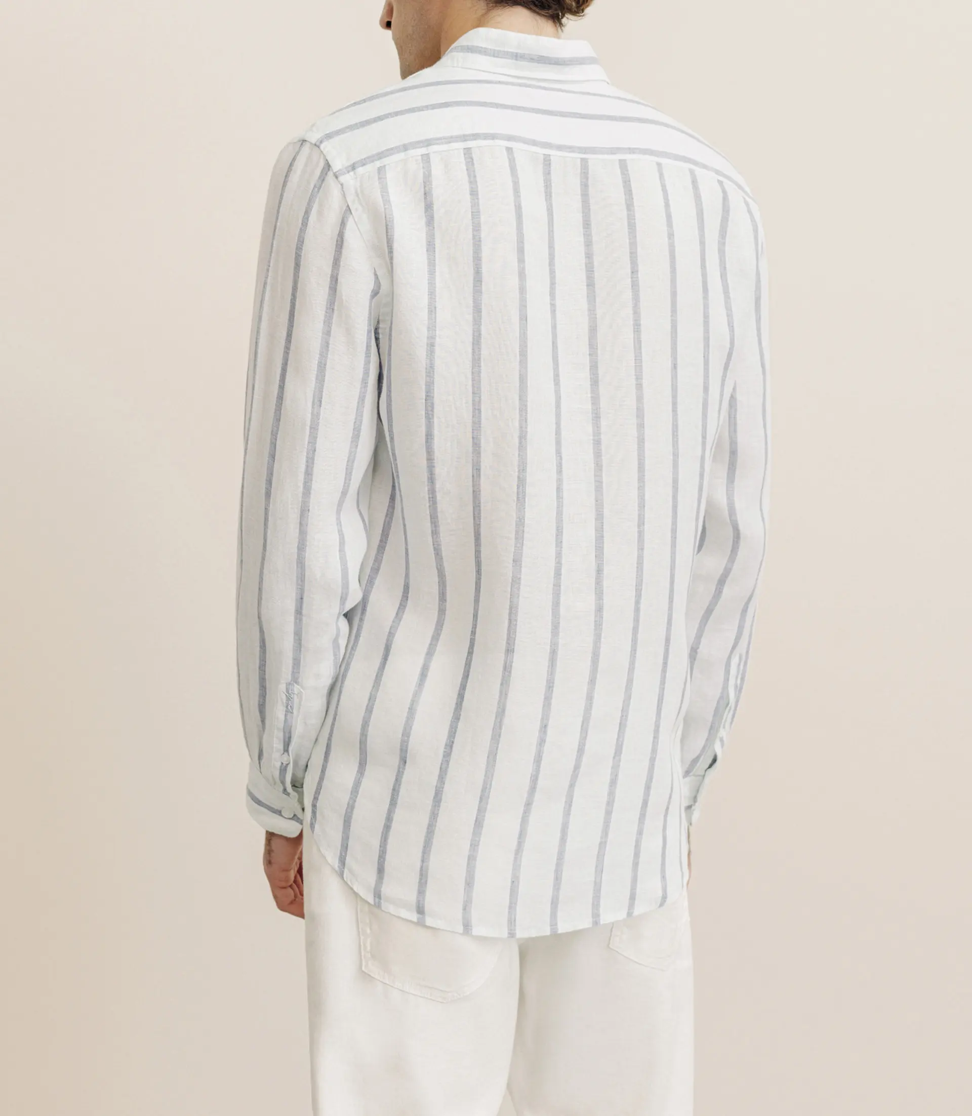 Chemise rayée 100% lin verte - Image 4