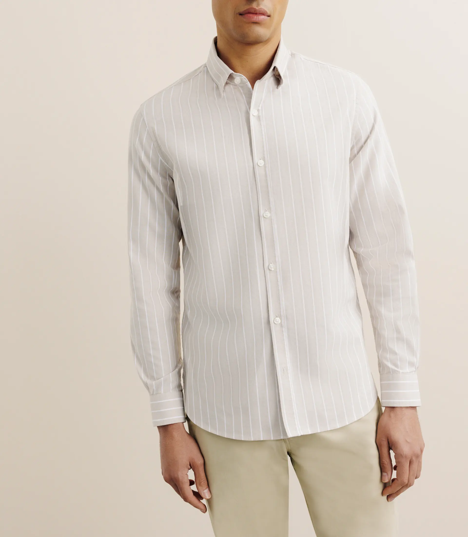 Chemise regular rayée beige