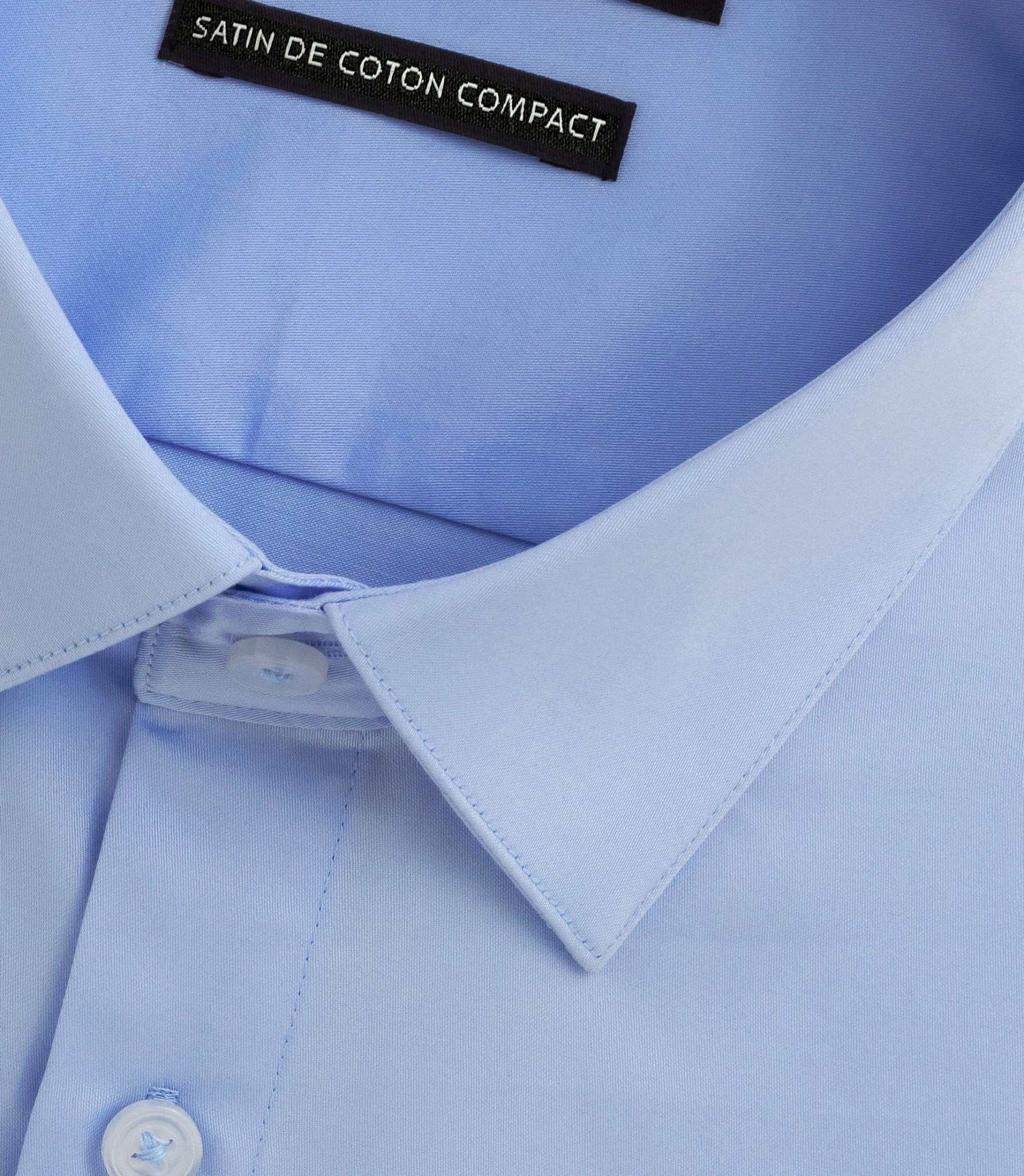 Chemise slim en satin de coton bleu glacé SATINSLIM - Image 2