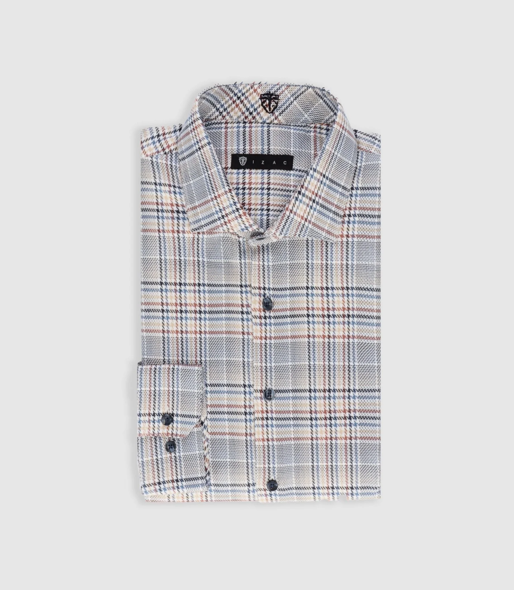 Chemise tissée à carreaux marine et orange PERRIN - Image 3