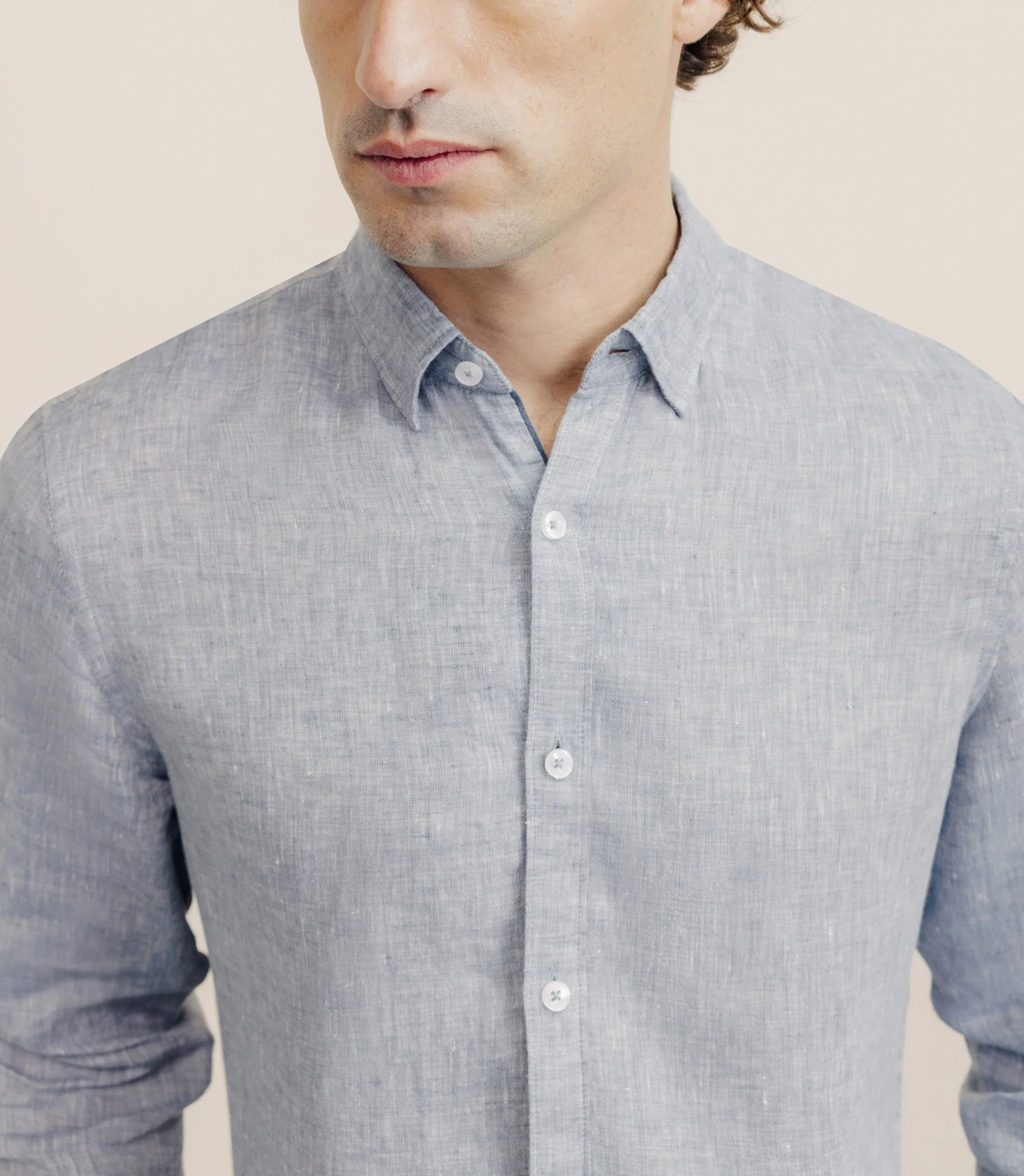 Chemise casual 100% lin bleu denim - Image 2