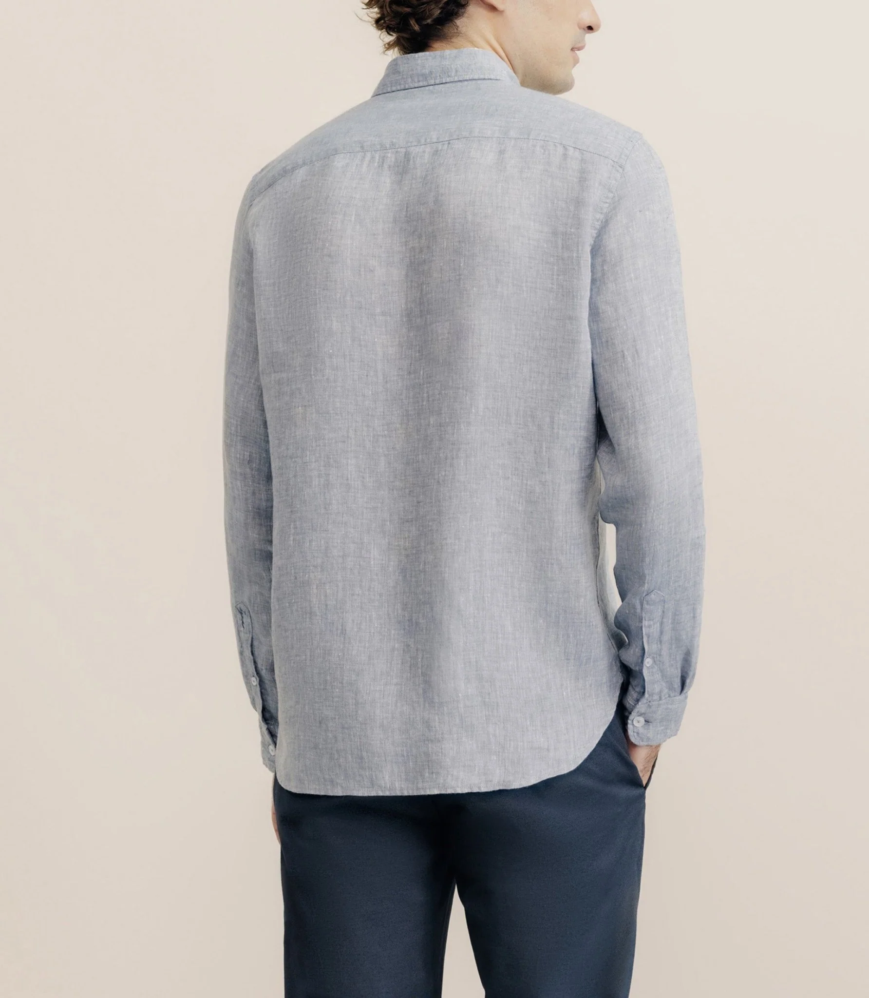 Chemise casual 100% lin bleu denim - Image 4