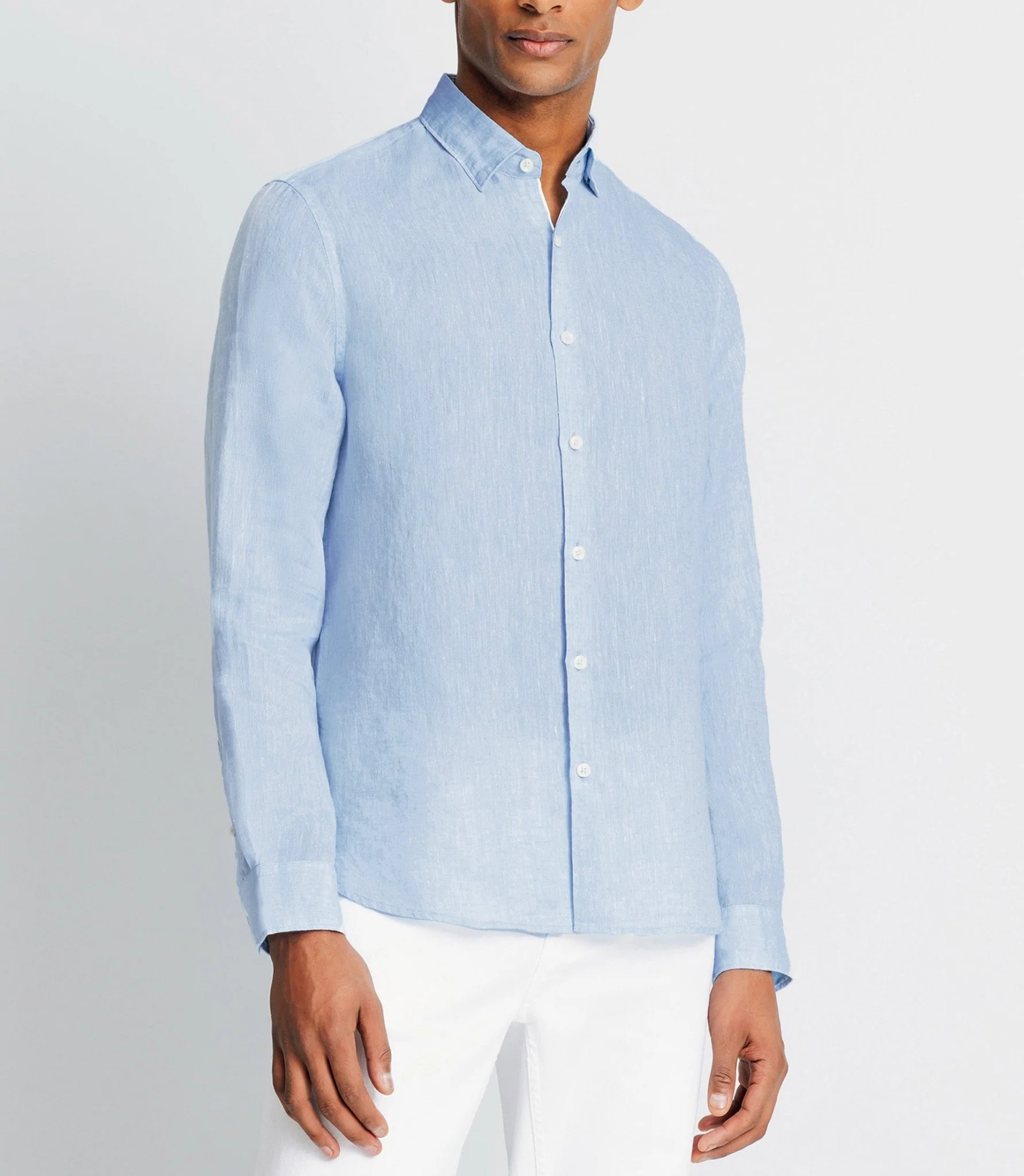 Chemise unie en coton lin ciel