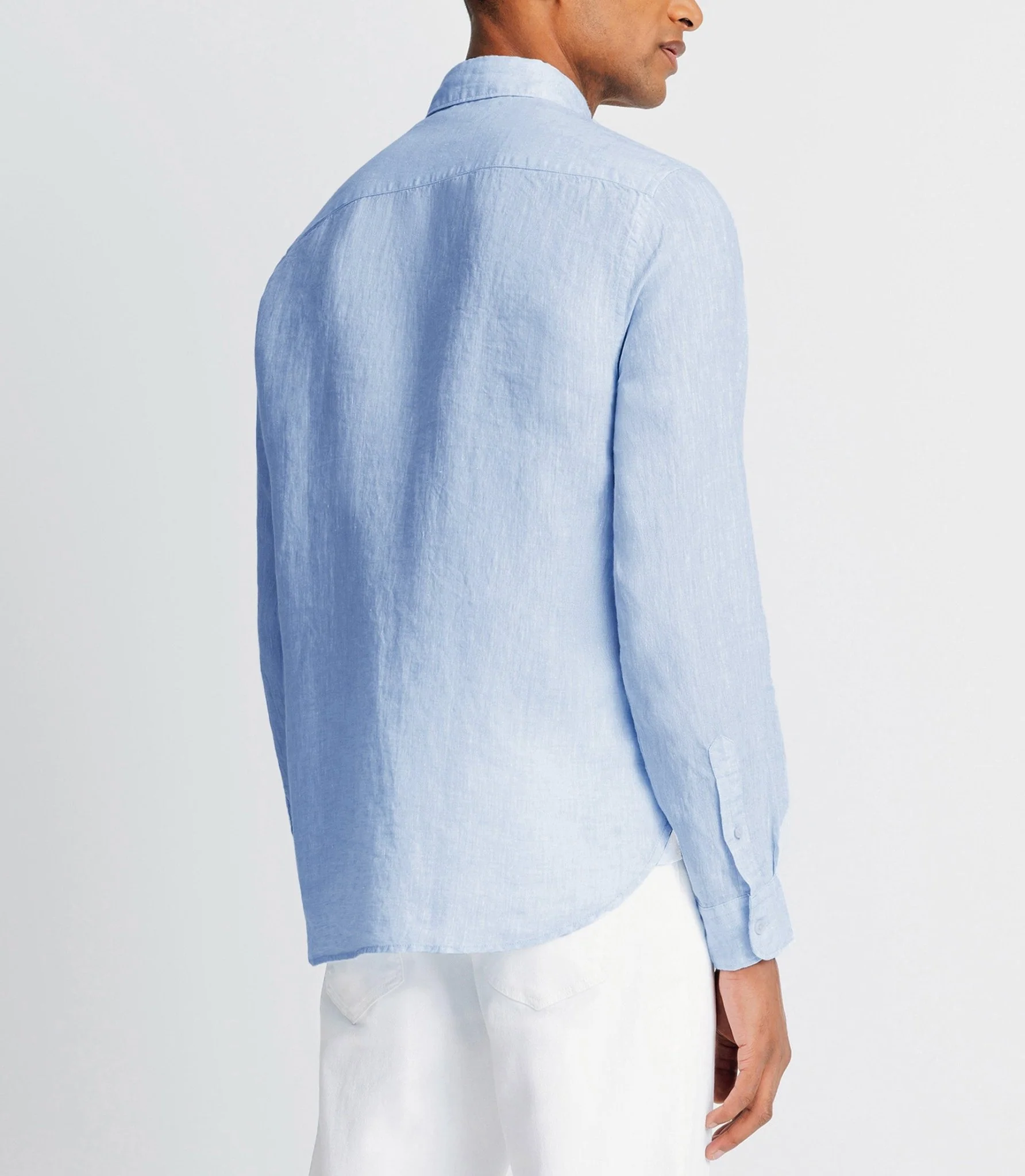 Chemise unie en coton lin ciel - Image 2