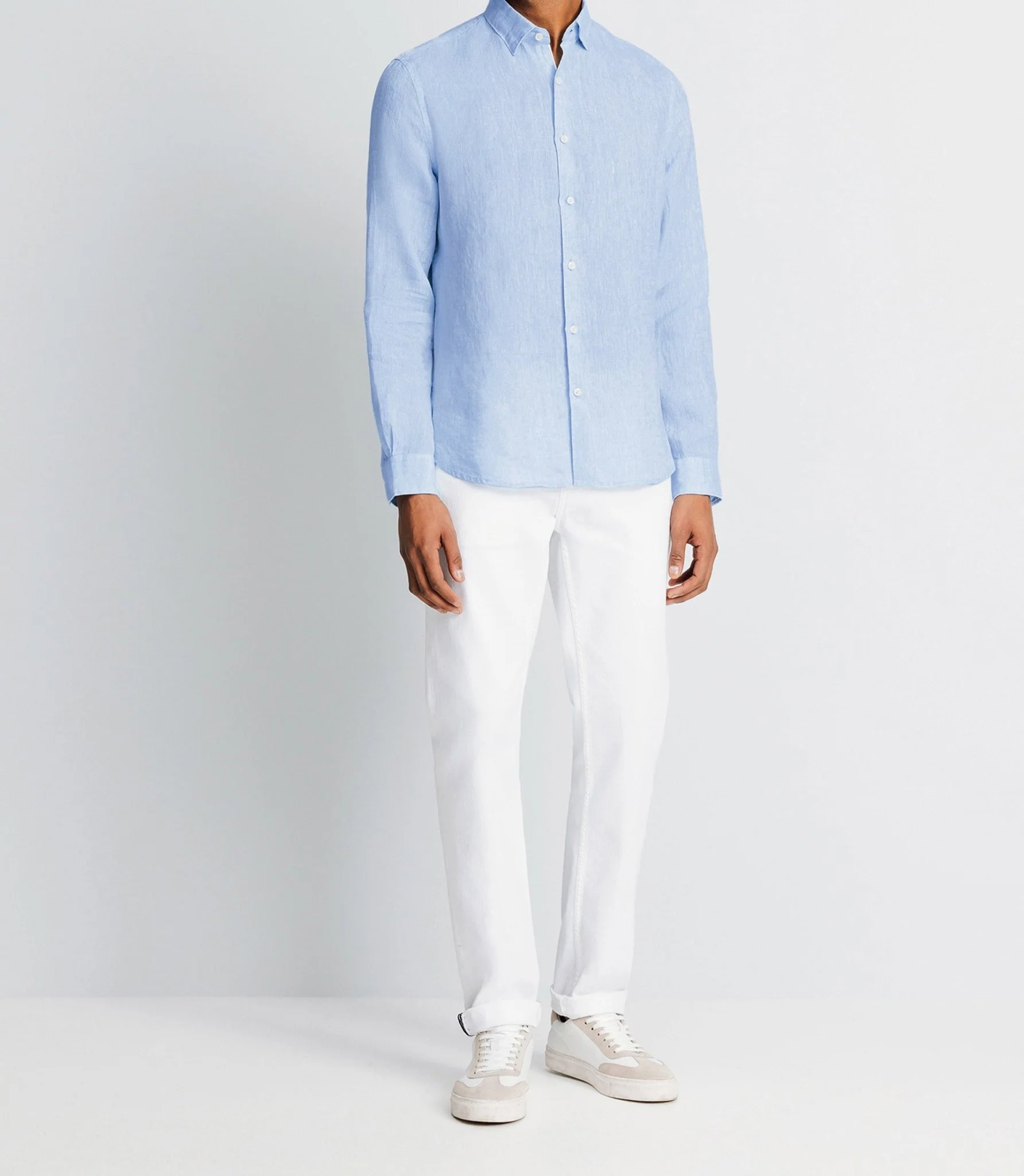 Chemise unie en coton lin ciel - Image 3