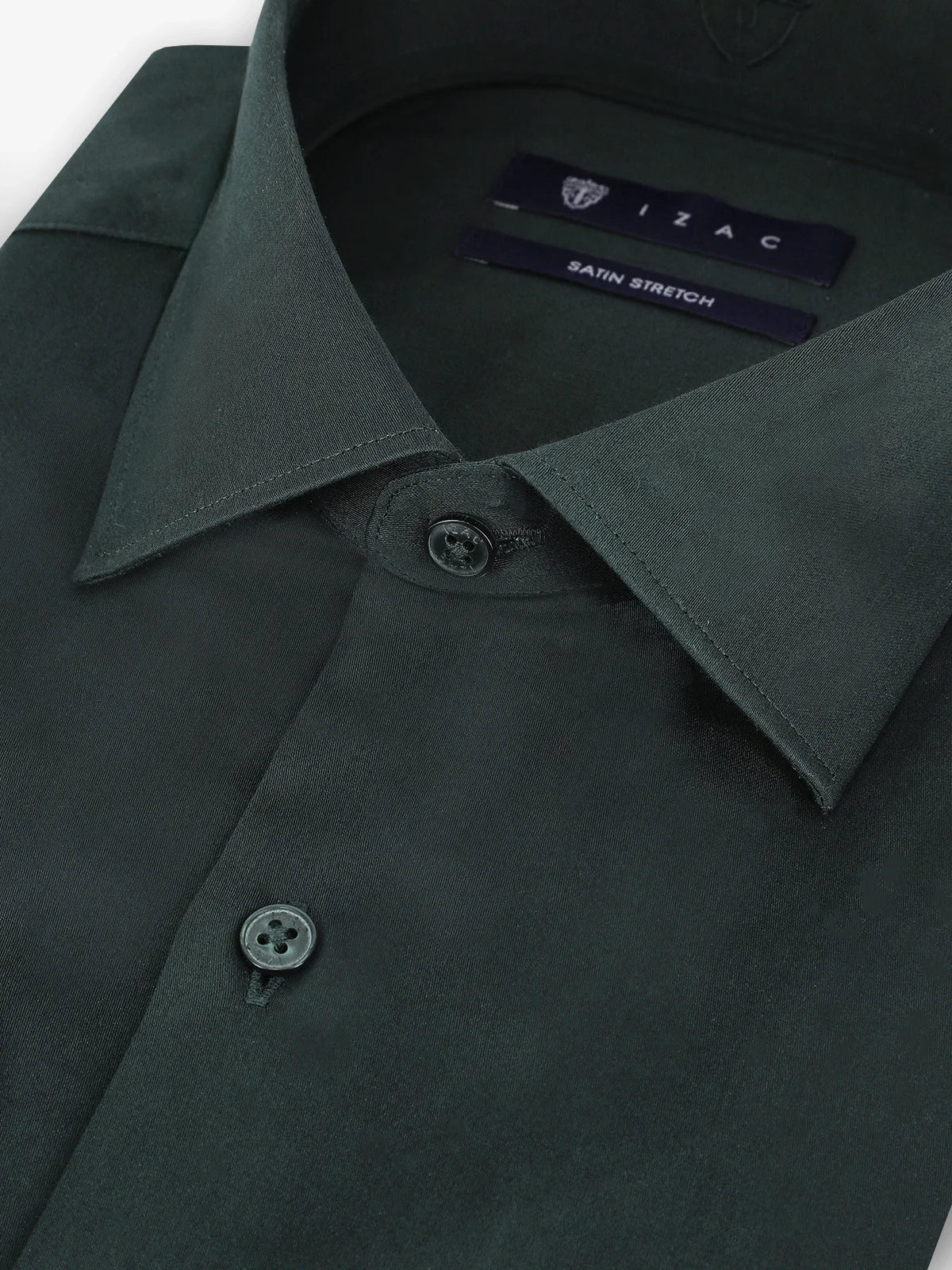 Chemise ville en satin de coton vert foncé - Image 2