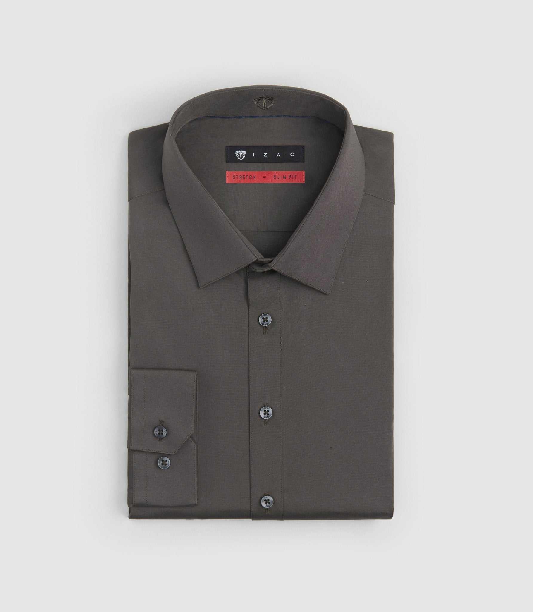 Chemise coton stretch slim kaki-foncé "Malte"