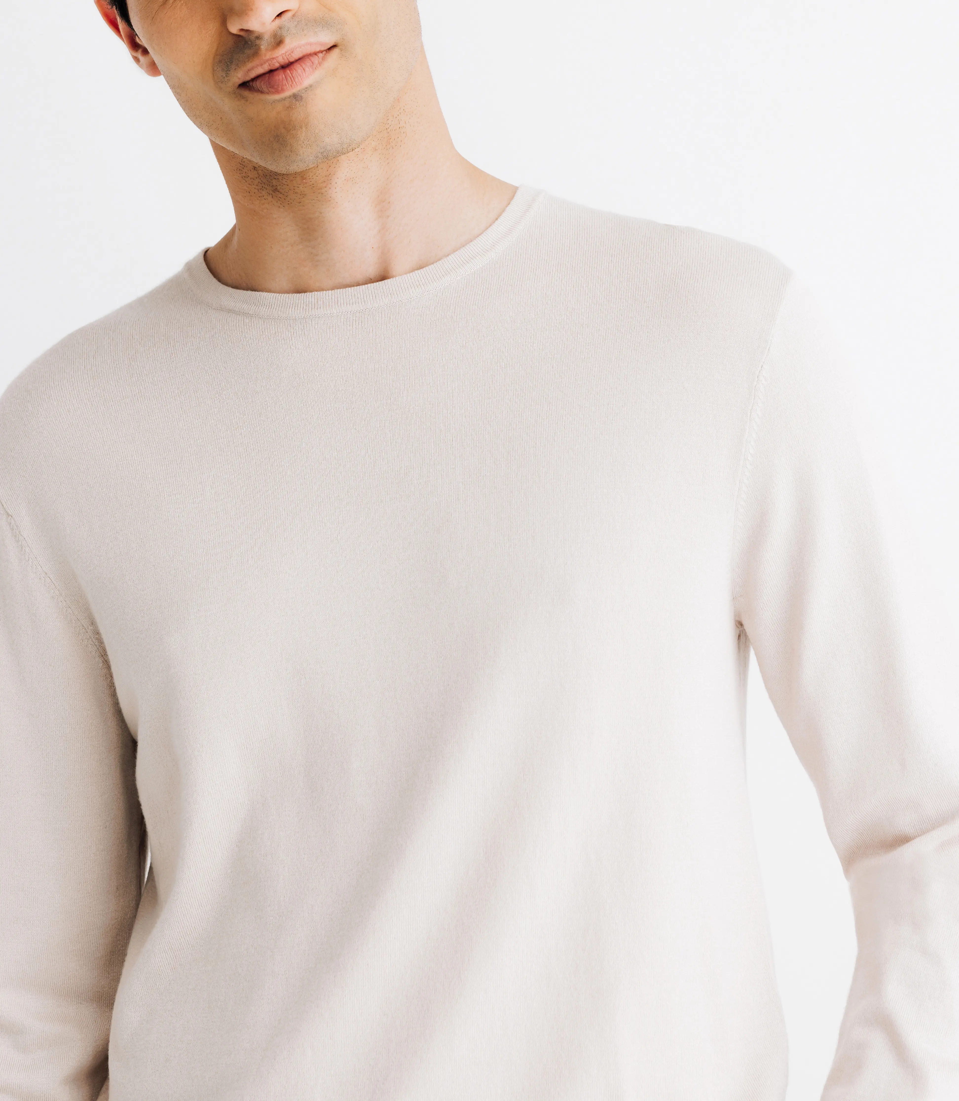 Pull col rond en maille beige - Image 3