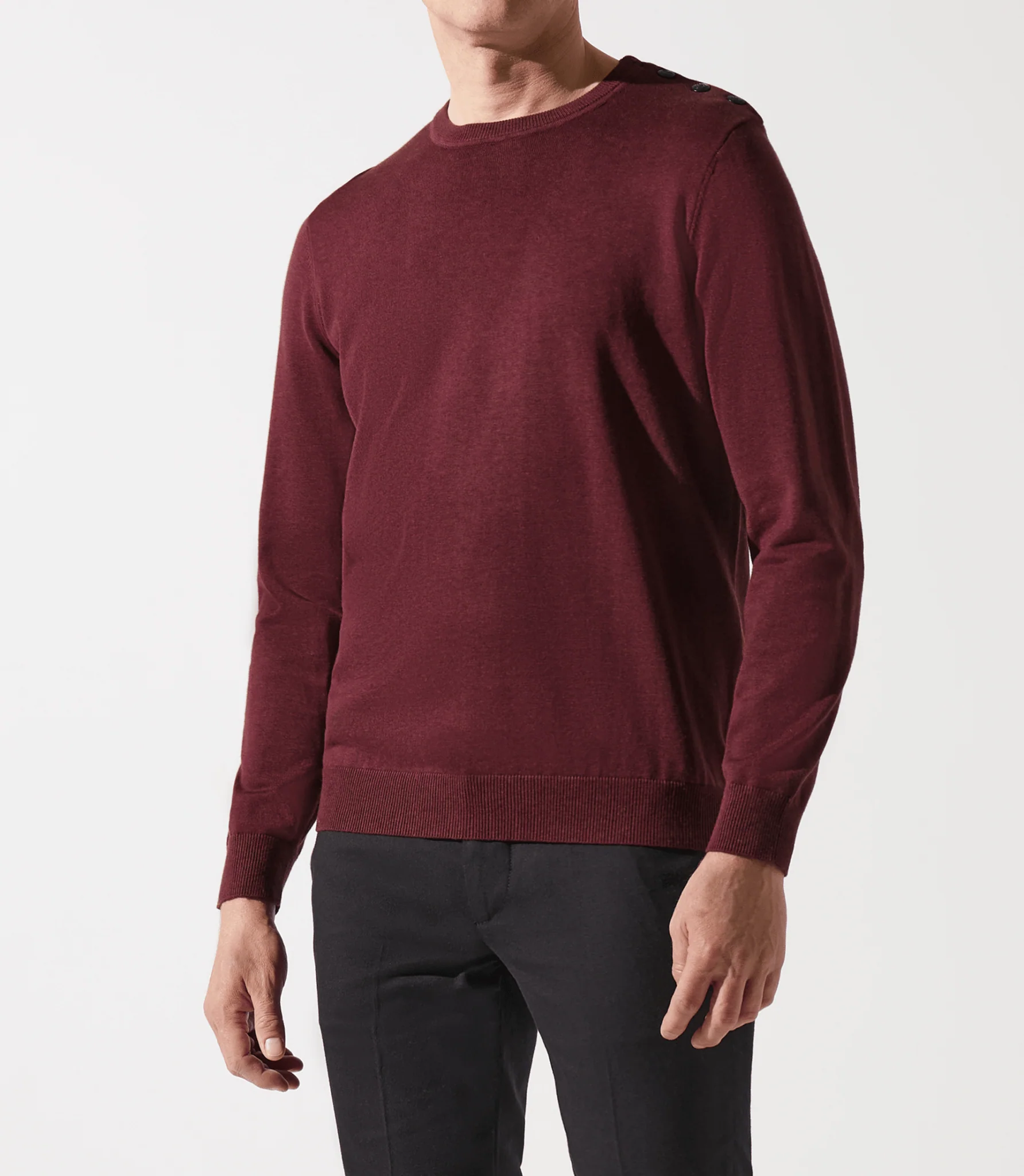 Pull col rond épaule boutonné bordeaux - Image 2