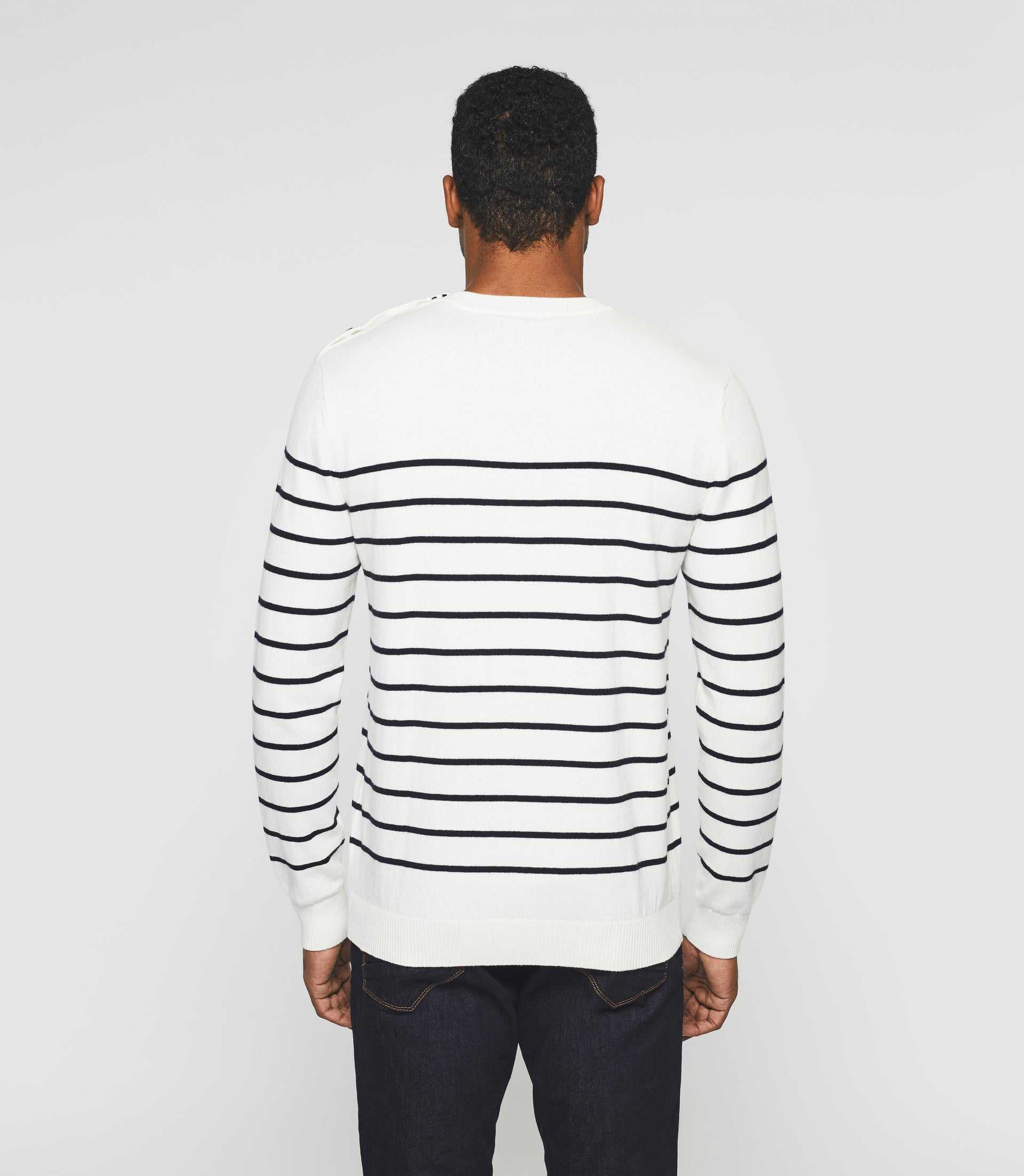 Pull col rond écru à rayures marine "Daymon" - Image 3