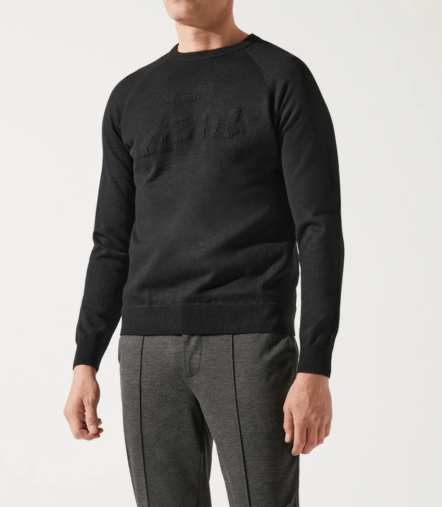 Pull col rond jacquard noir - Image 2