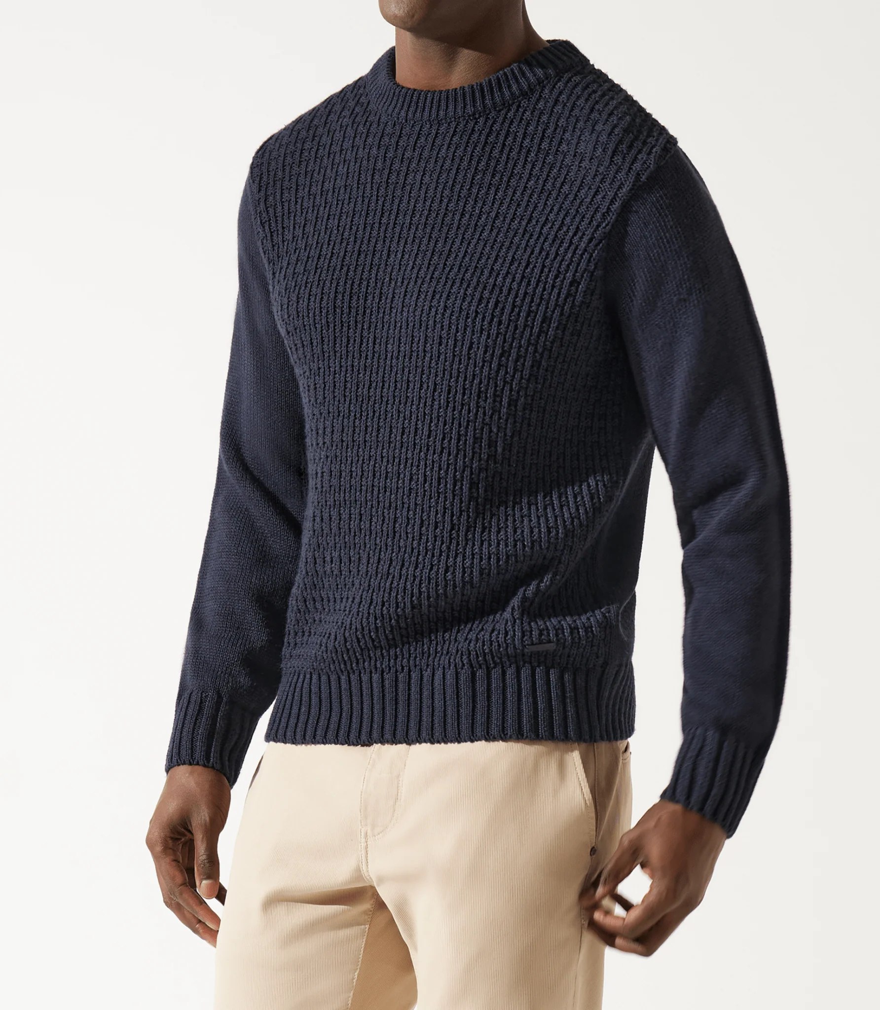 Pull col rond rayé marine - Image 2