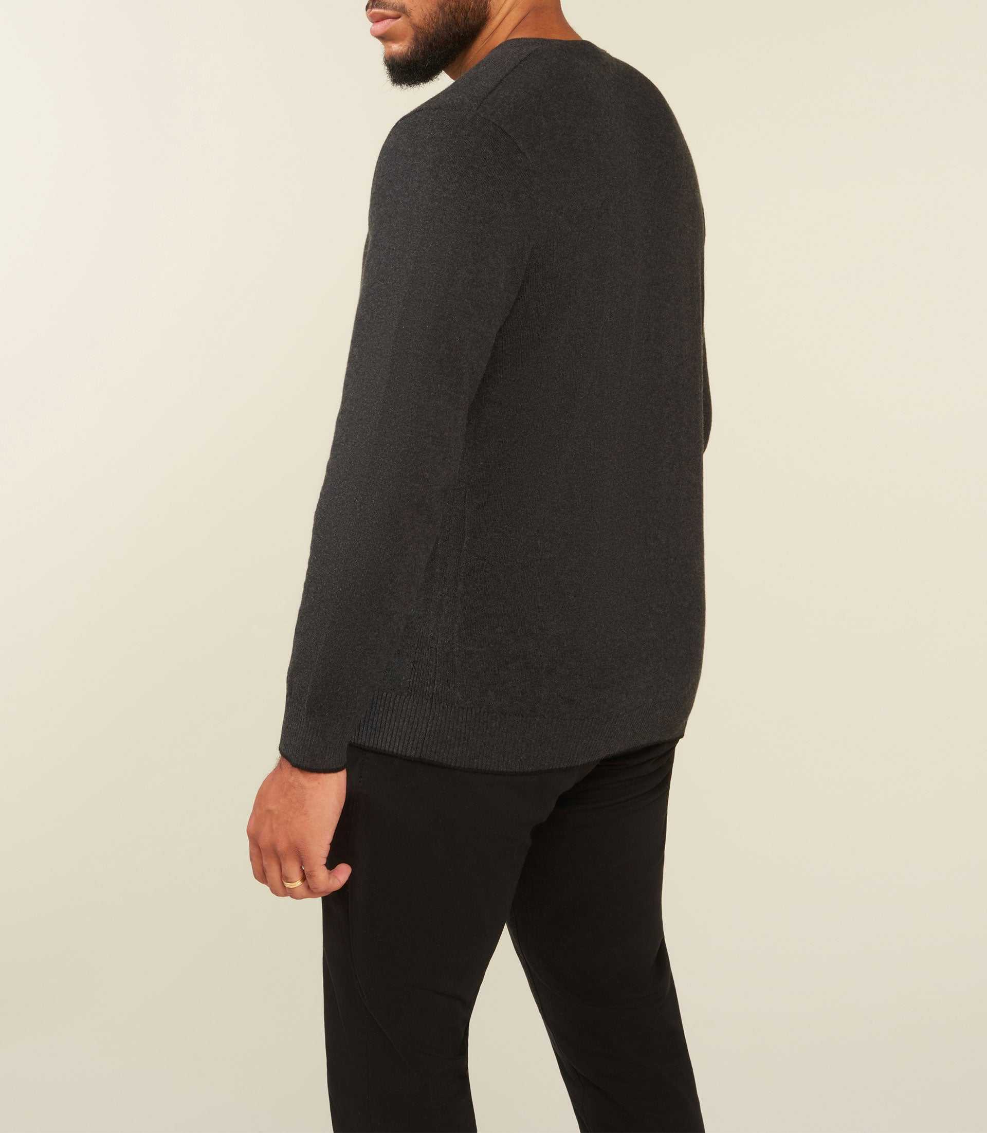 Pull col V coton cachemire gris anthracite BRENTBT - Image 3