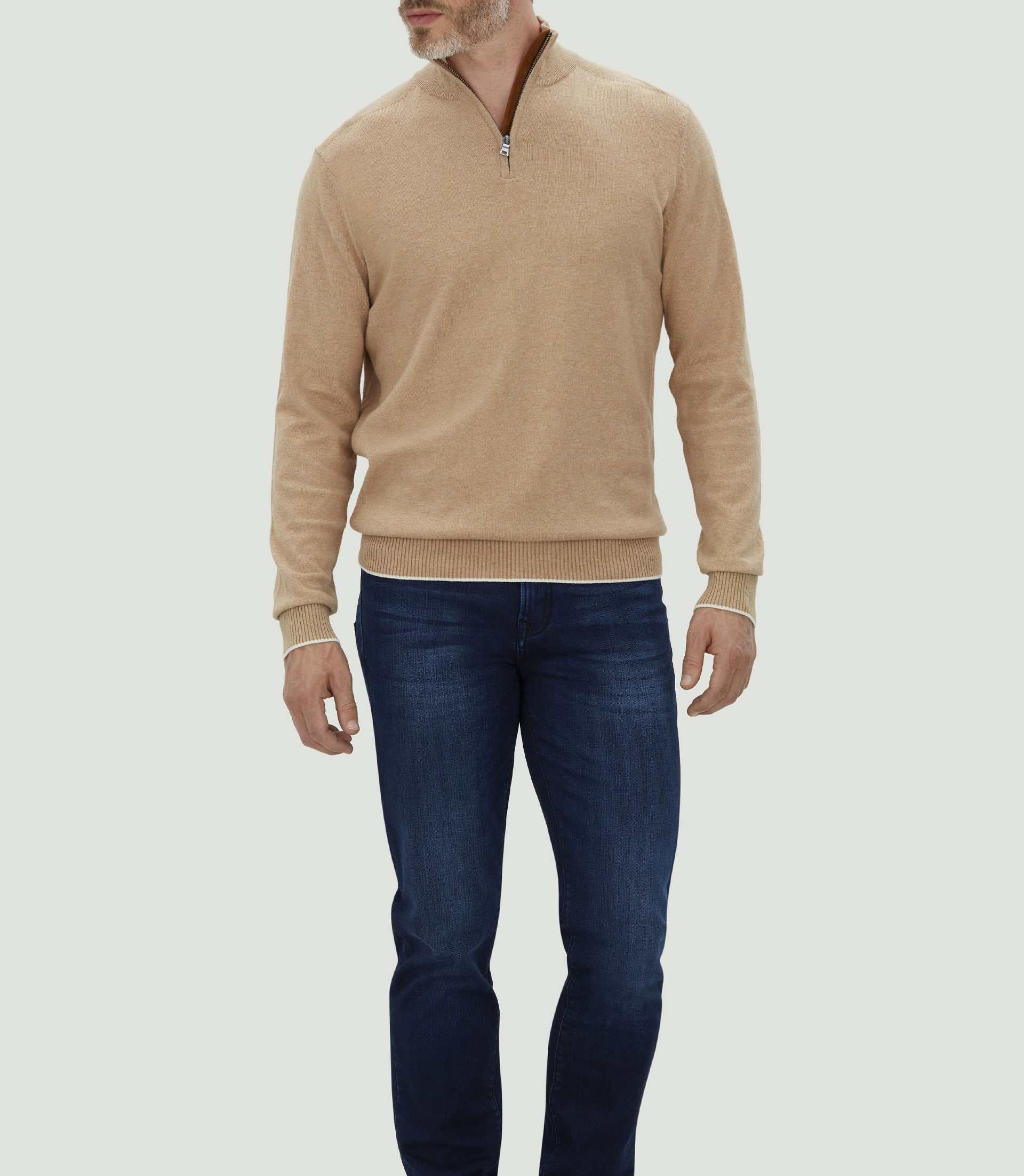 Pull col zippé beige chiné "Lancelot"