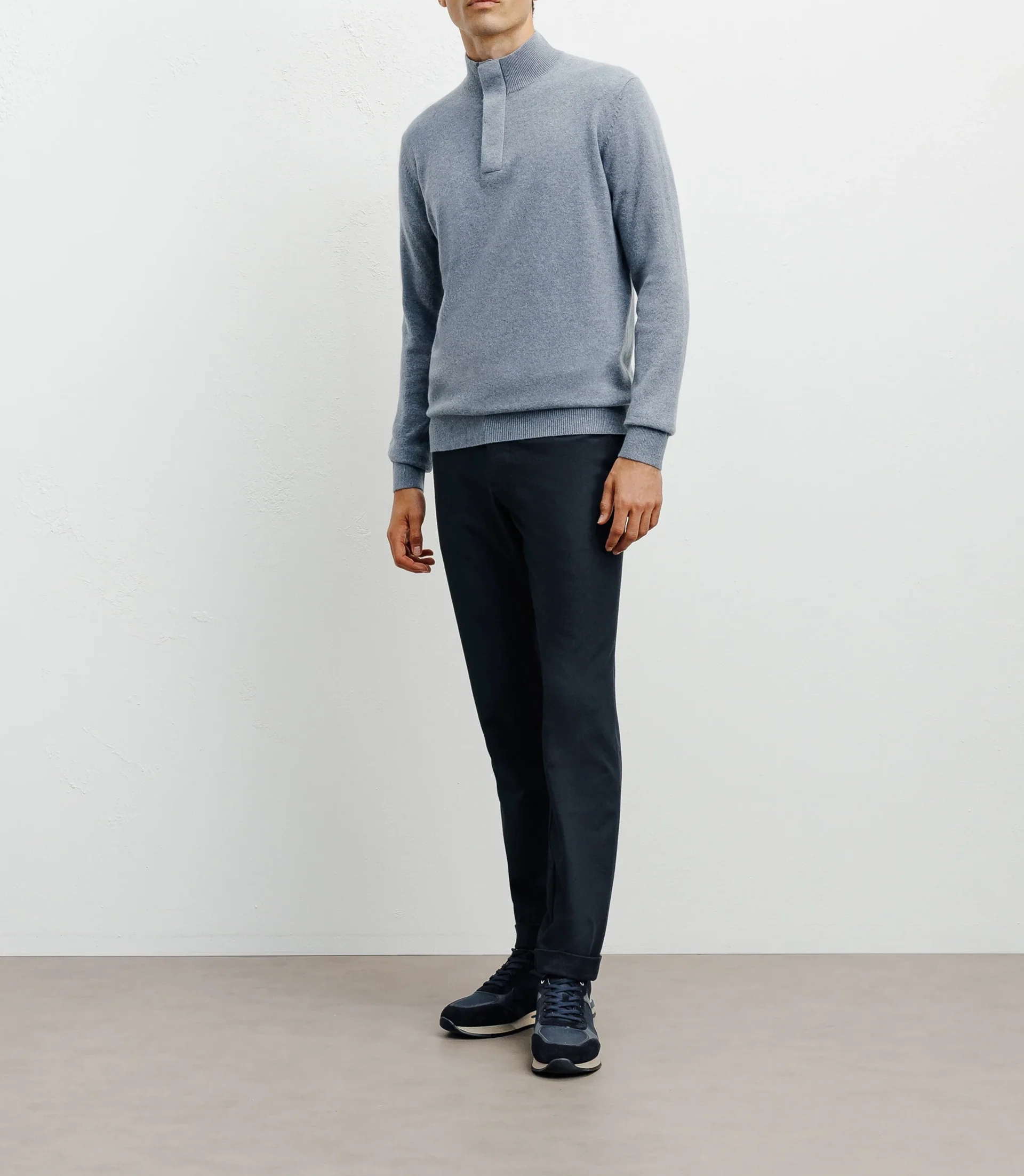 Pull col zippé et boutonné 100% cachemire indigo - Image 3