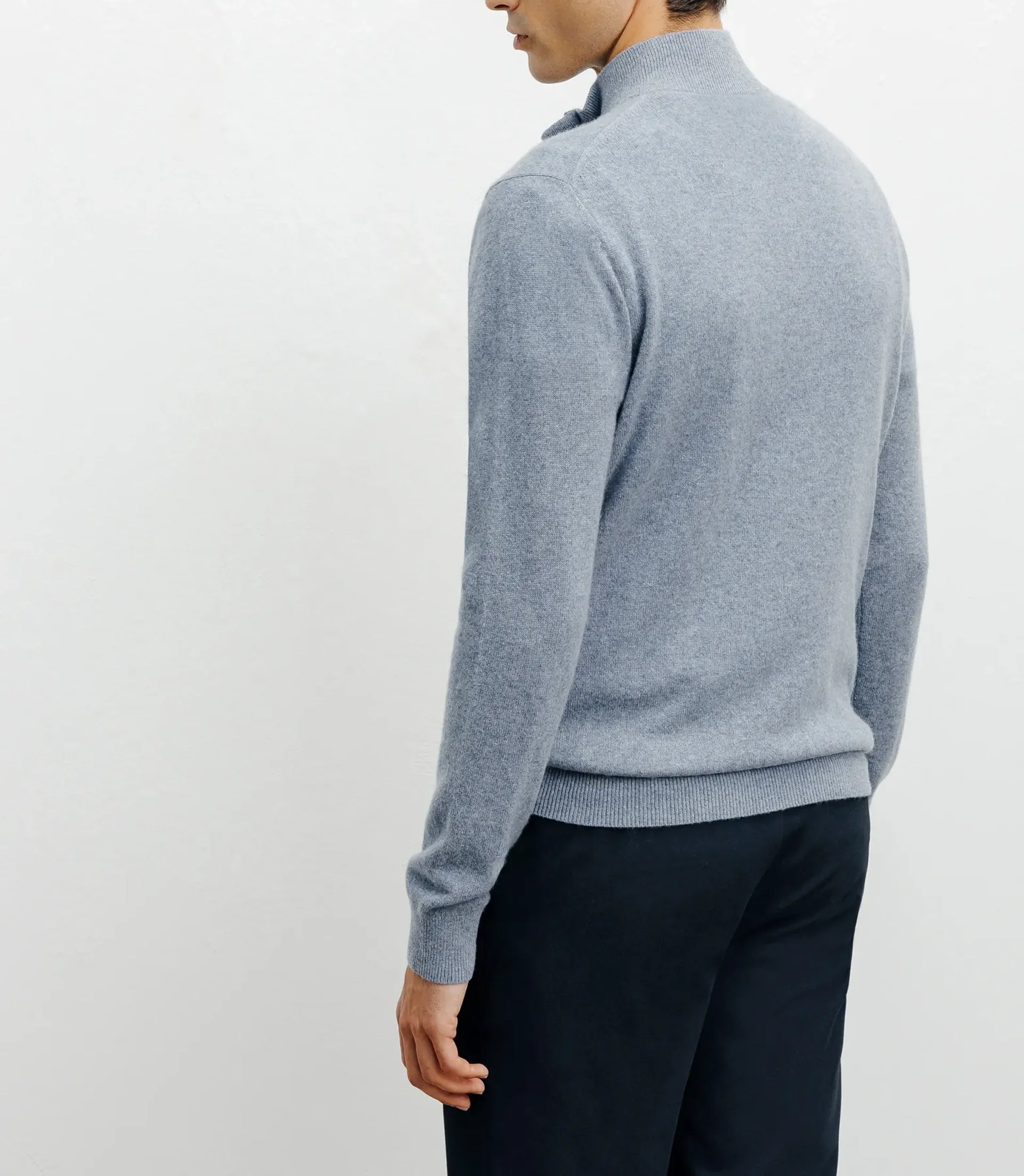 Pull col zippé et boutonné 100% cachemire indigo - Image 4