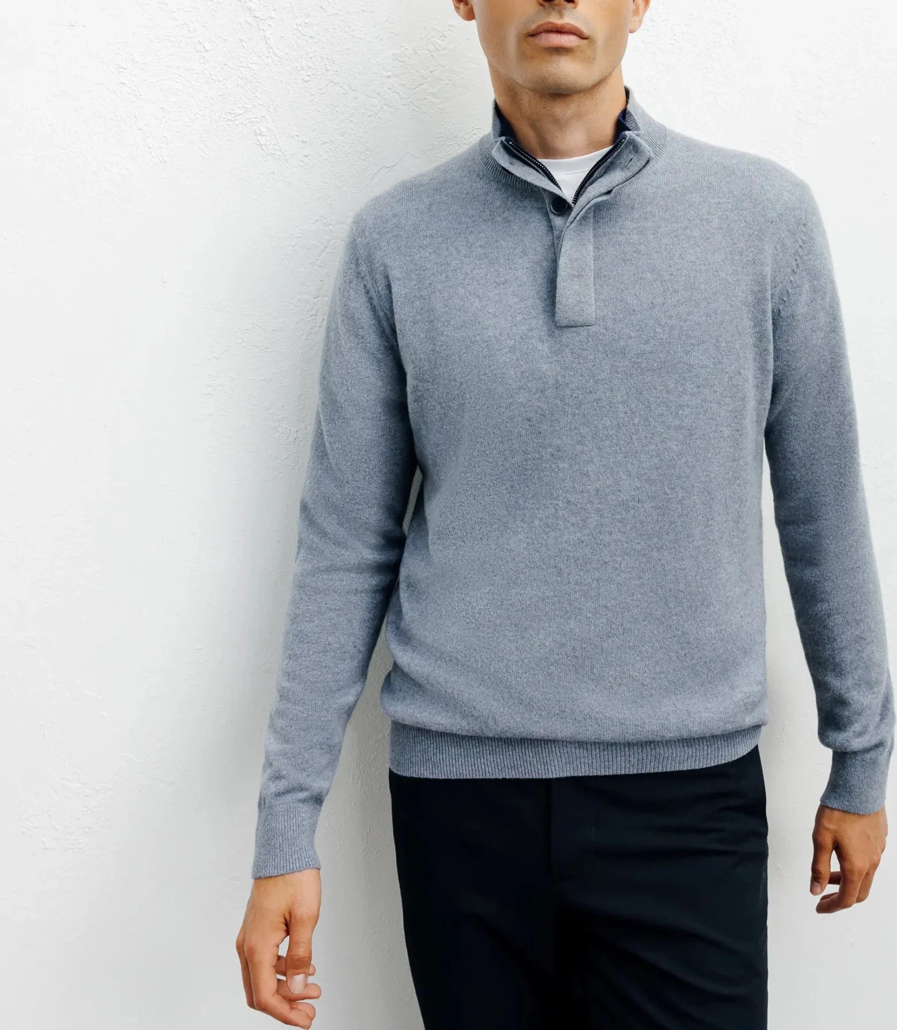 Pull col montant 100% cachemire indigo