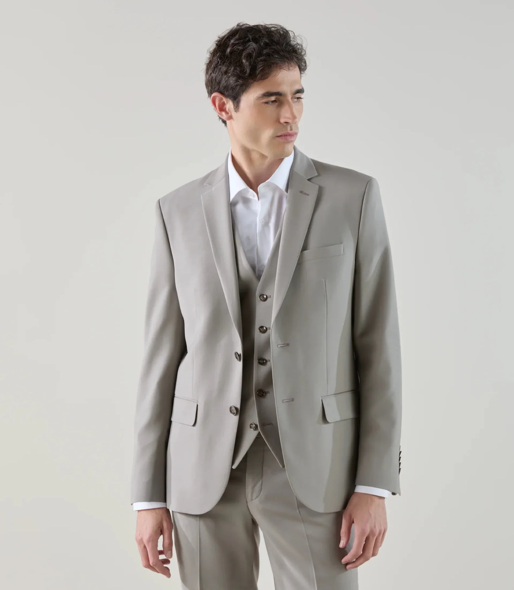 Costume 2 boutons en laine majoritaire taupe