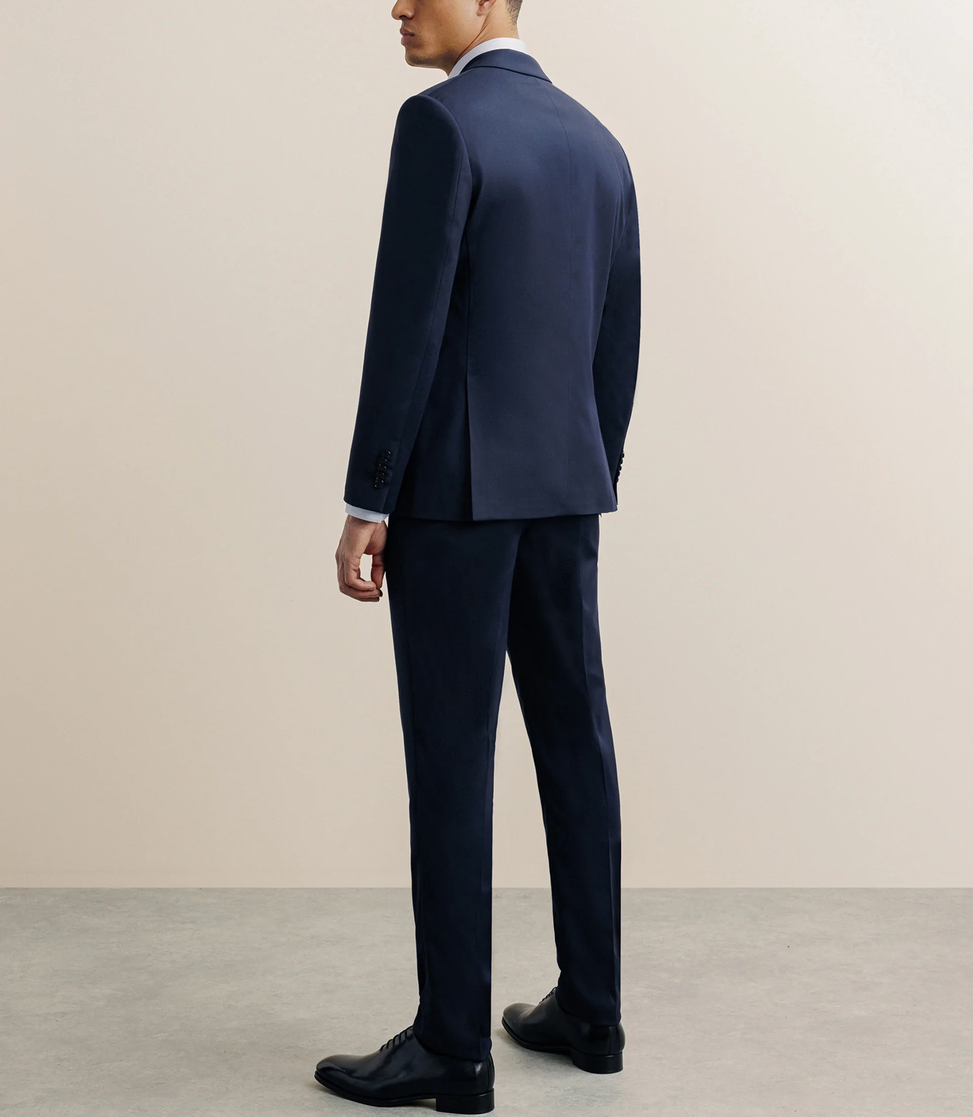 Costume 2 boutons en tissu faux uni marine - Image 4