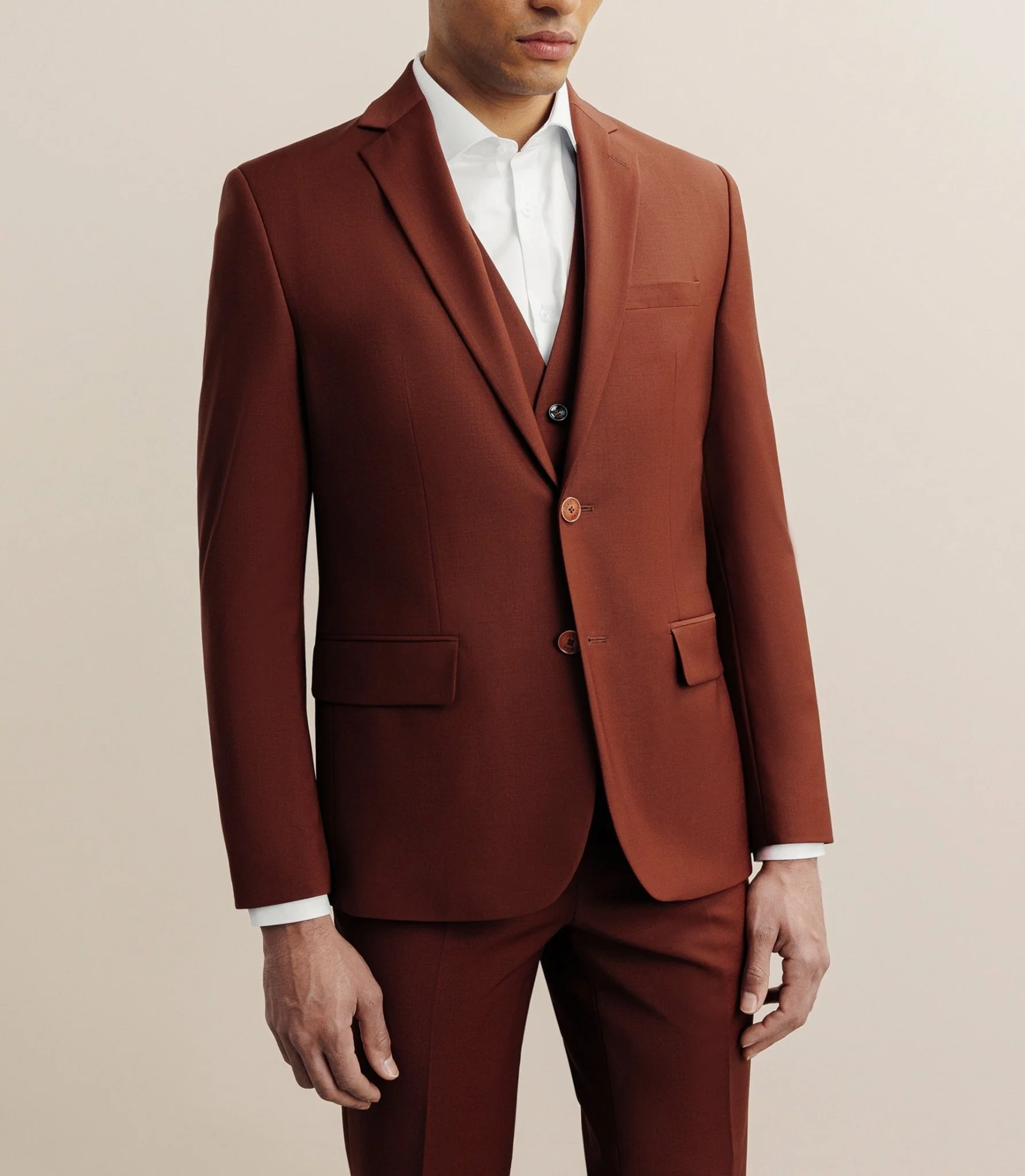 Costume 2 boutons laine majoritaire terracotta