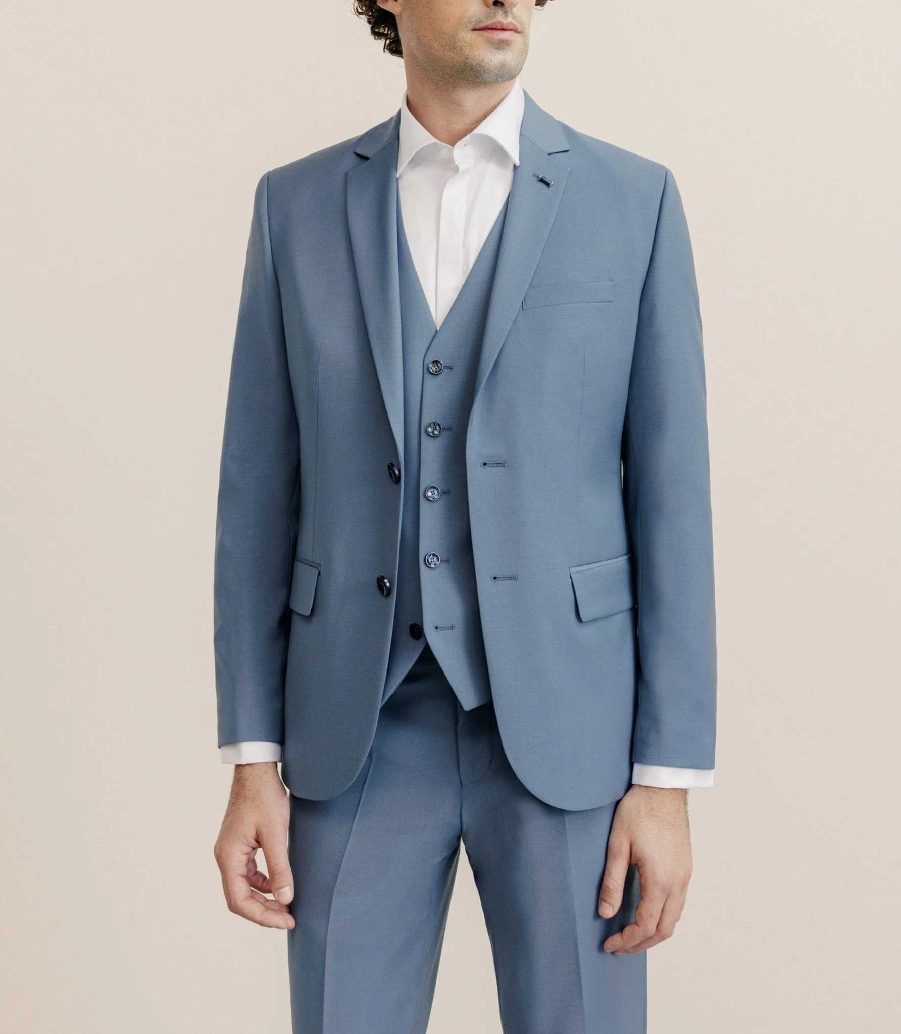 Costume 2 boutons laine majoritaire bleu ciel