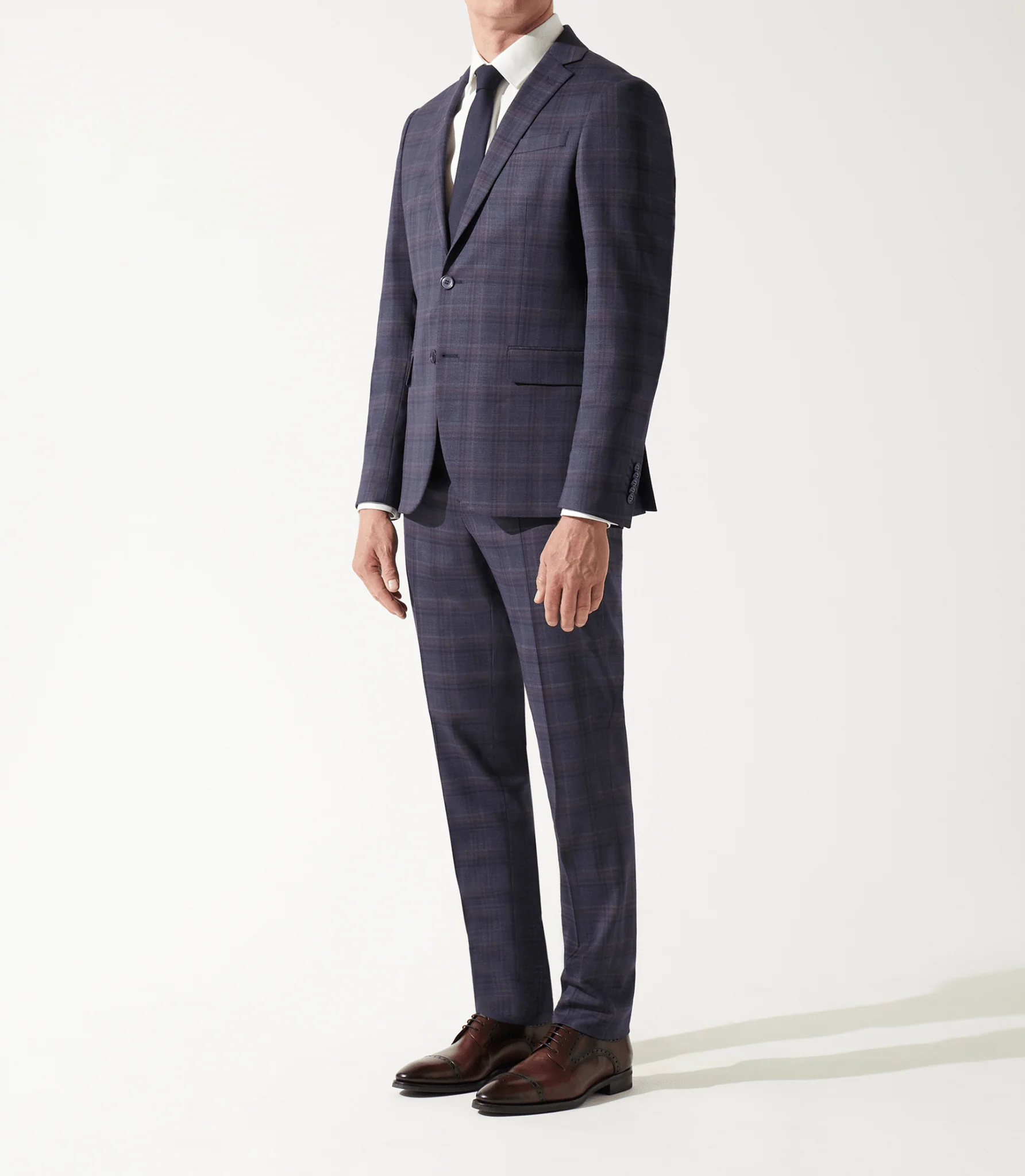 Costume col châle à carreaux bleu
