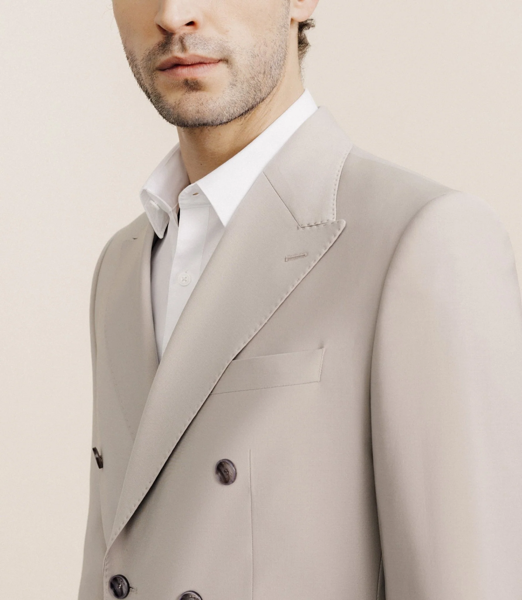 Costume croisé en laine mélangée beige - Image 3