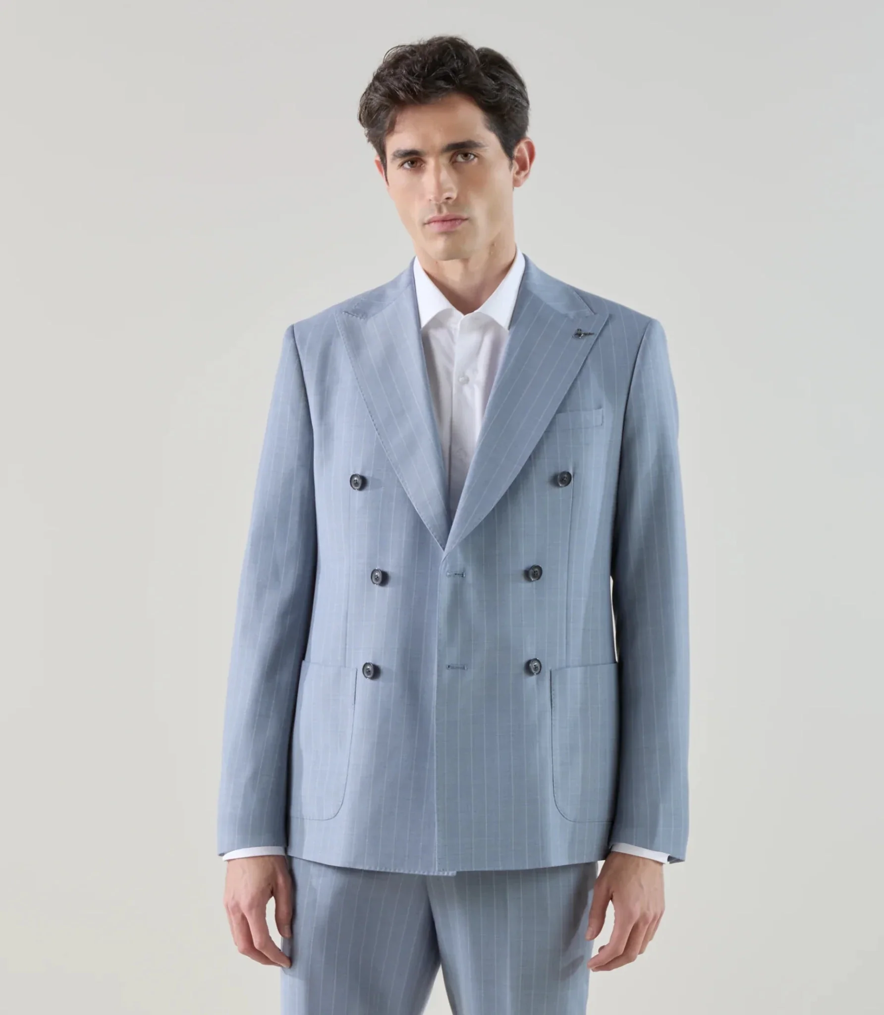 Costume croisé en laine mélangée bleu ciel