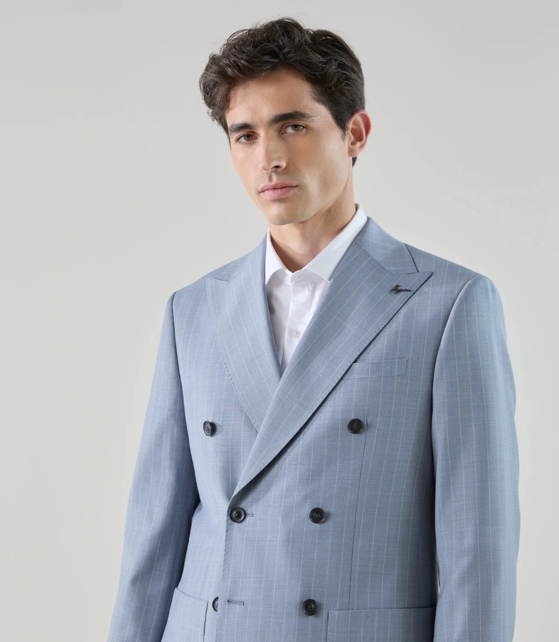 Costume croisé en laine mélangée bleu ciel - Image 2