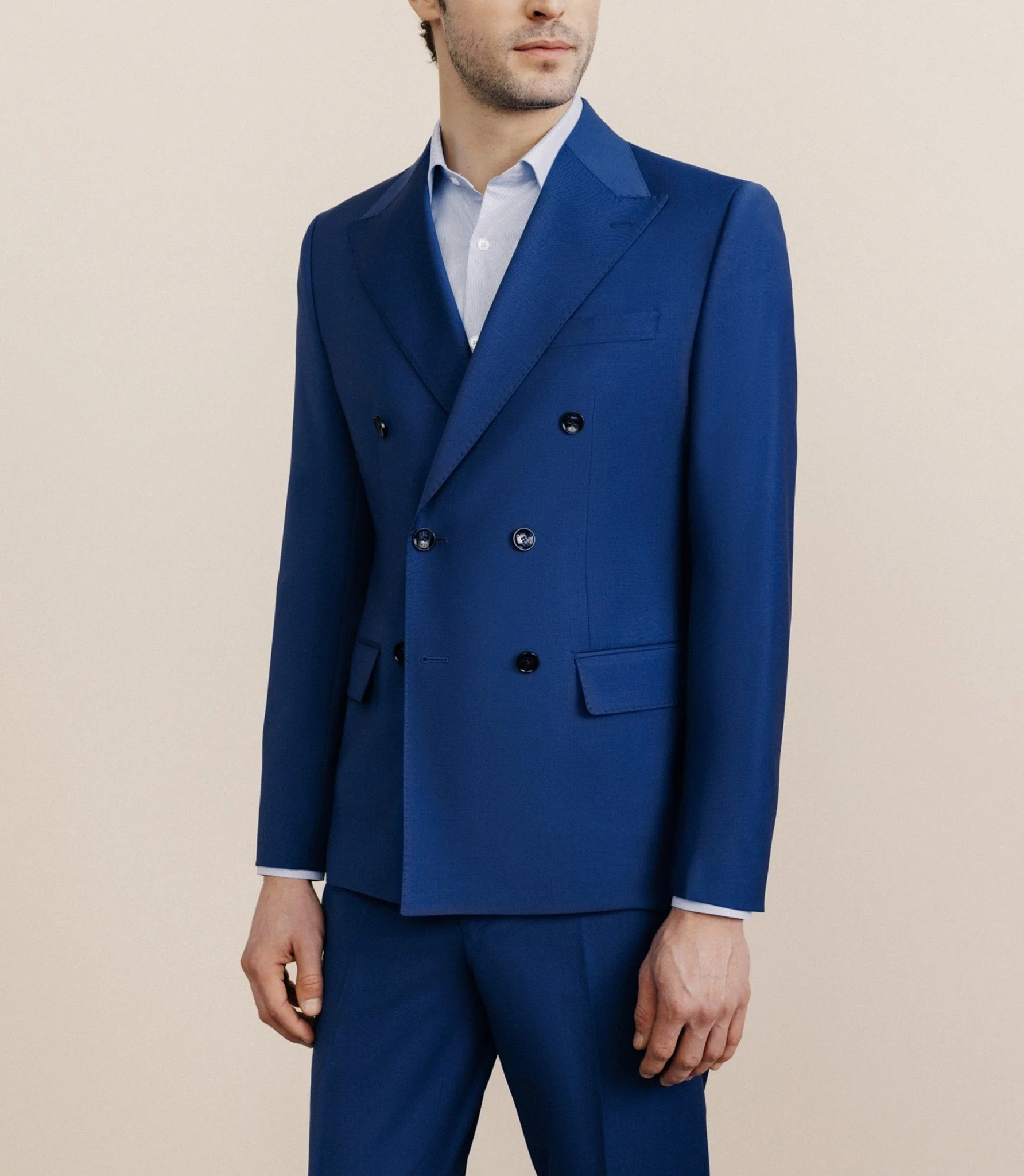 Costume croisé en laine mélangée bleu