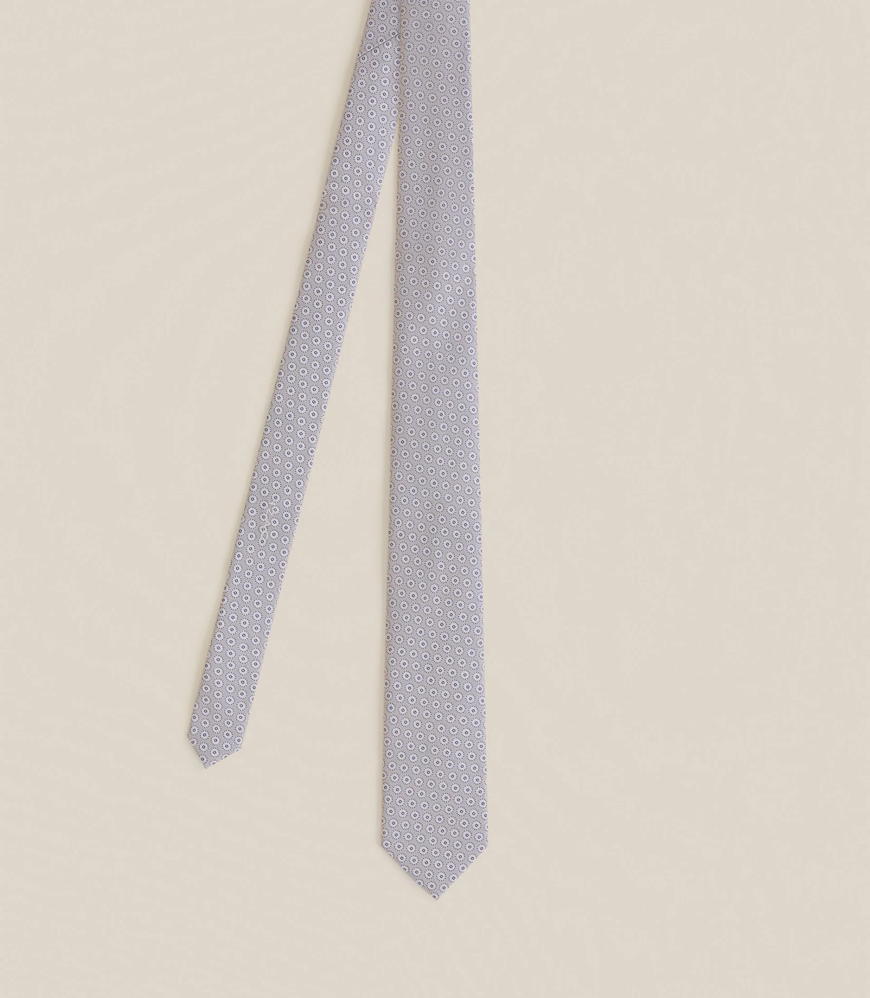 Cravate micro motifs 100% soie beige