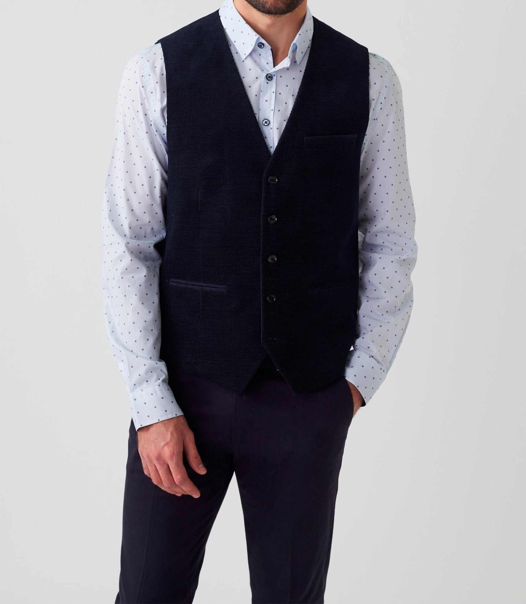 Gilet ville velours fantaisie bleu marine "Orecord" - Image 2