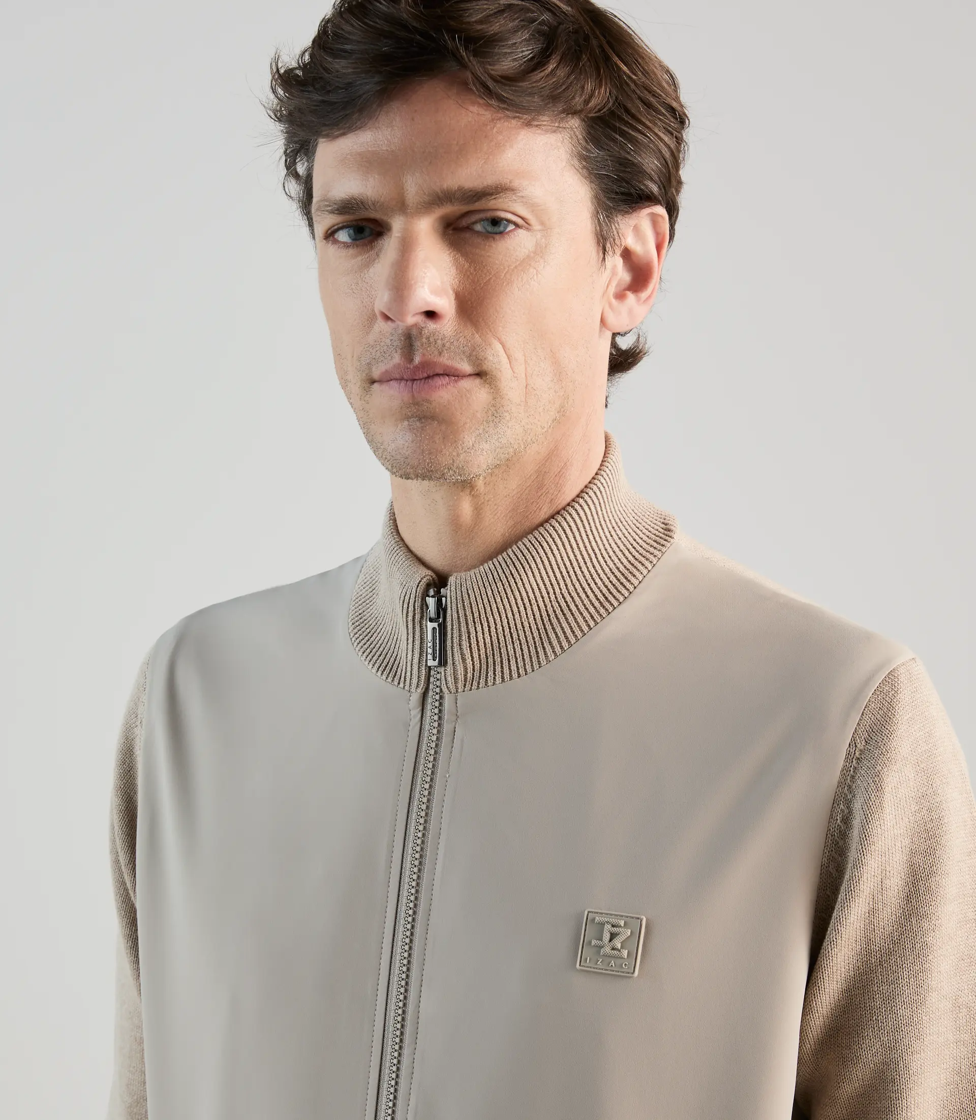 Gilet col montant bi-matière beige - Image 2