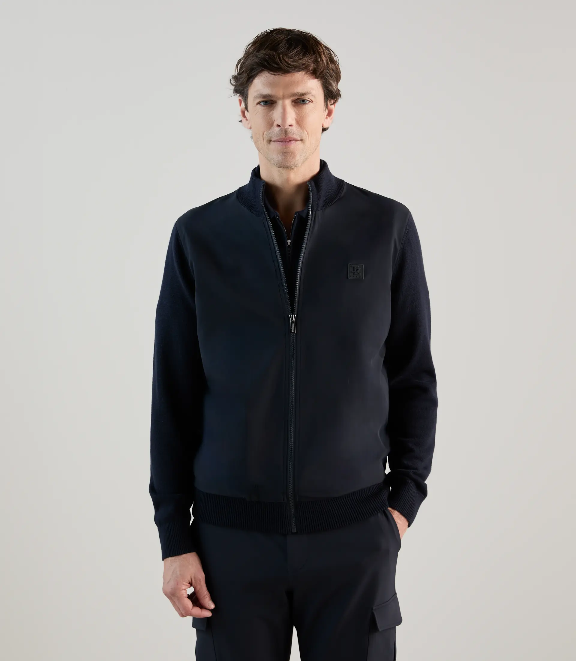 Gilet col montant bi-matière marine - Image 2