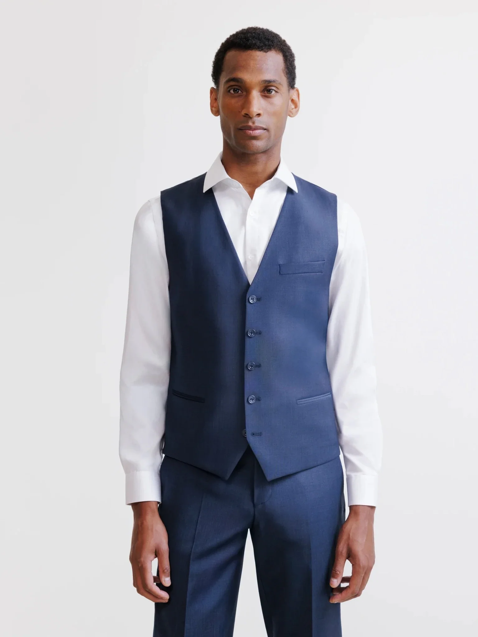 Gilet ville en laine majoritaire bleu denim - Image 3