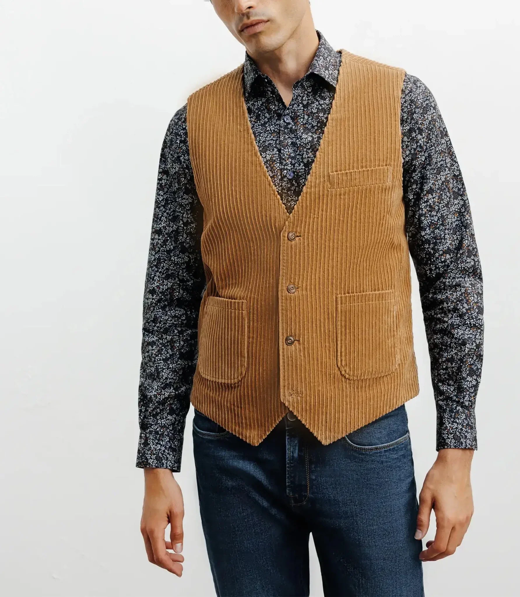 Gilet ville en velours côtelé camel